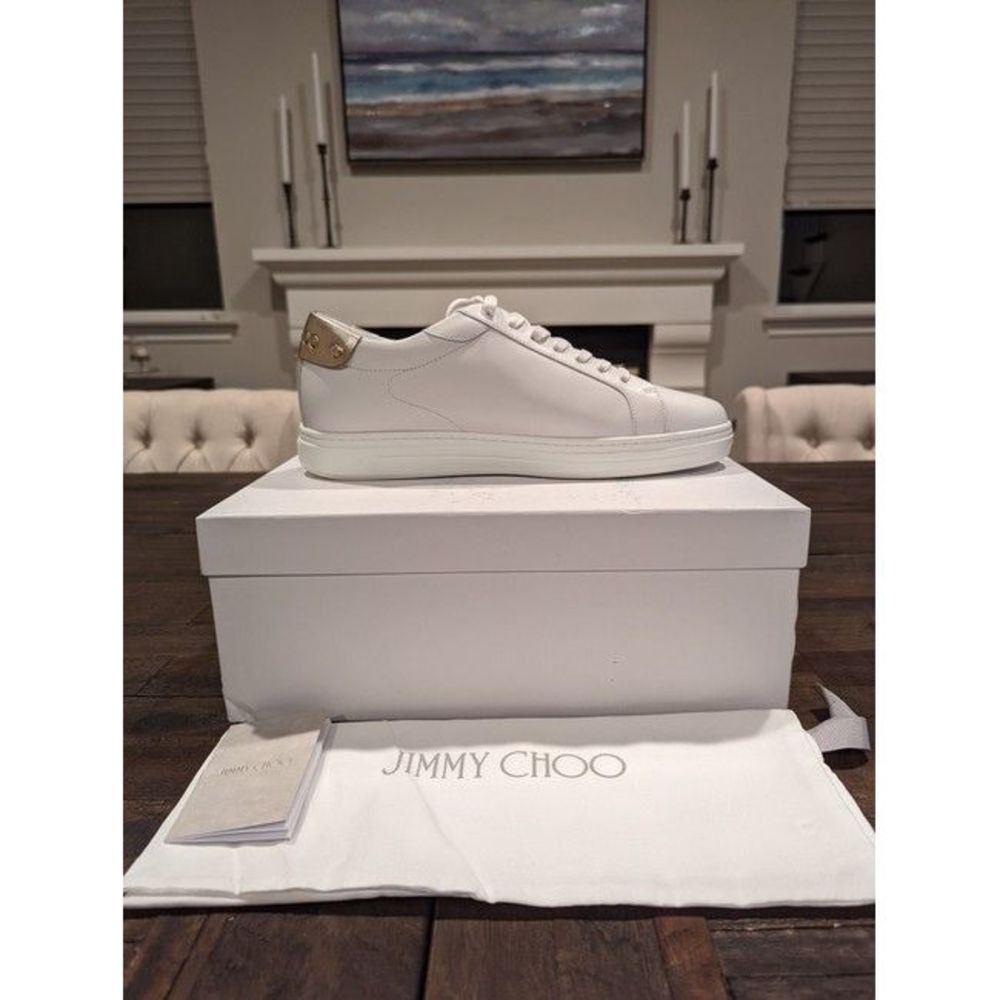 Jimmy Choo White Rome Metallic-trimmed Leather Sneakers Size US 11.5 / IT 41.5 - 3 Thumbnail