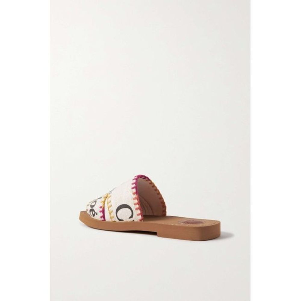 Chloe White Woody Embroidered Logo-print Canvas Slides Sandals Size US 11 / IT 41 - 4 Thumbnail