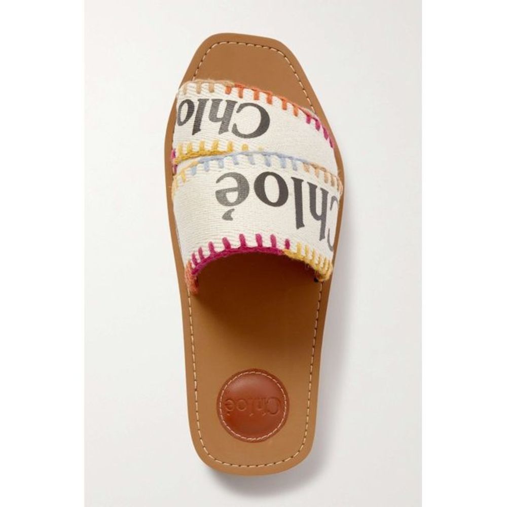 Chloe White Woody Embroidered Logo-print Canvas Slides Sandals Size US 11 / IT 41 - 2 Thumbnail
