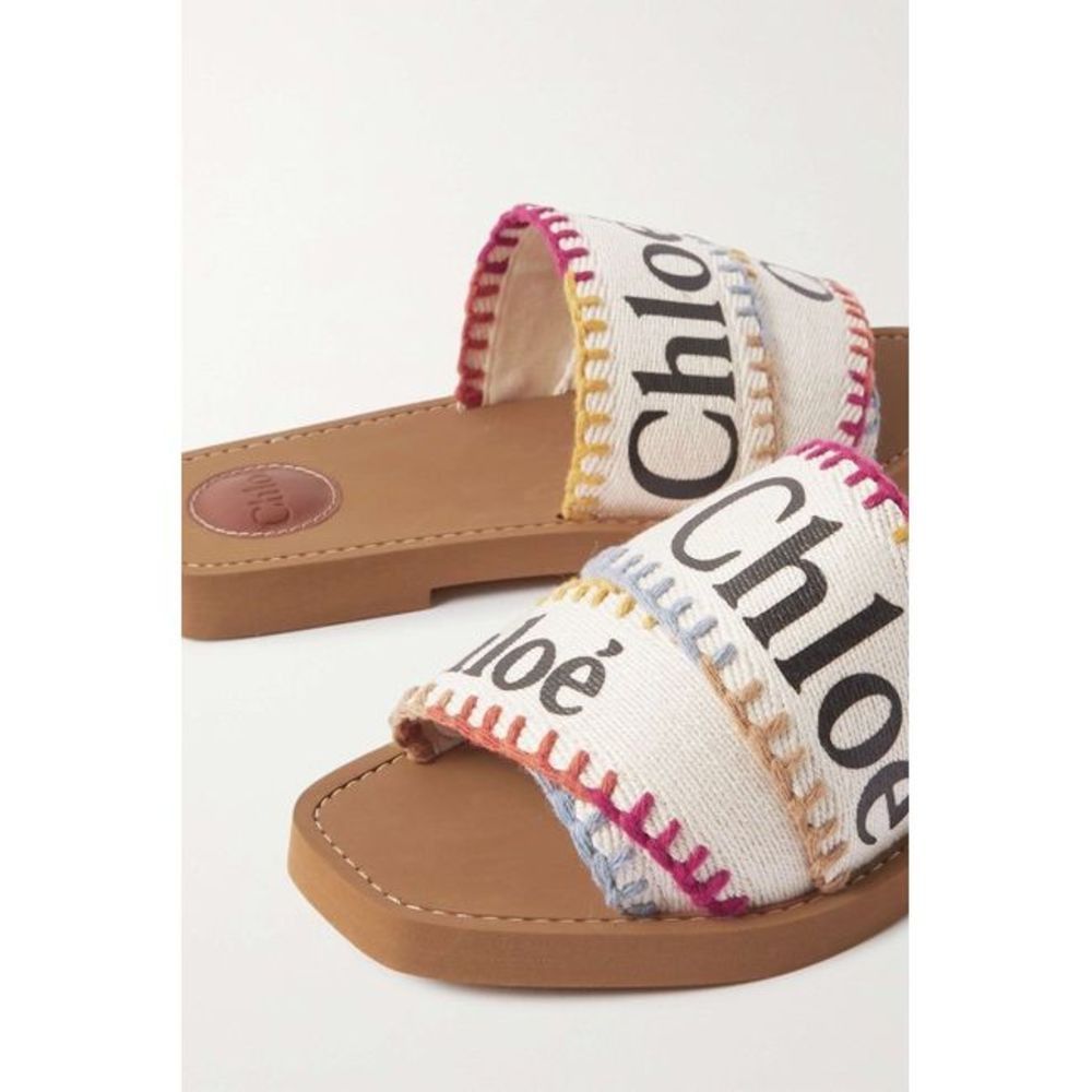 Chloe White Woody Embroidered Logo-print Canvas Slides Sandals Size US 11 / IT 41 - 3 Thumbnail