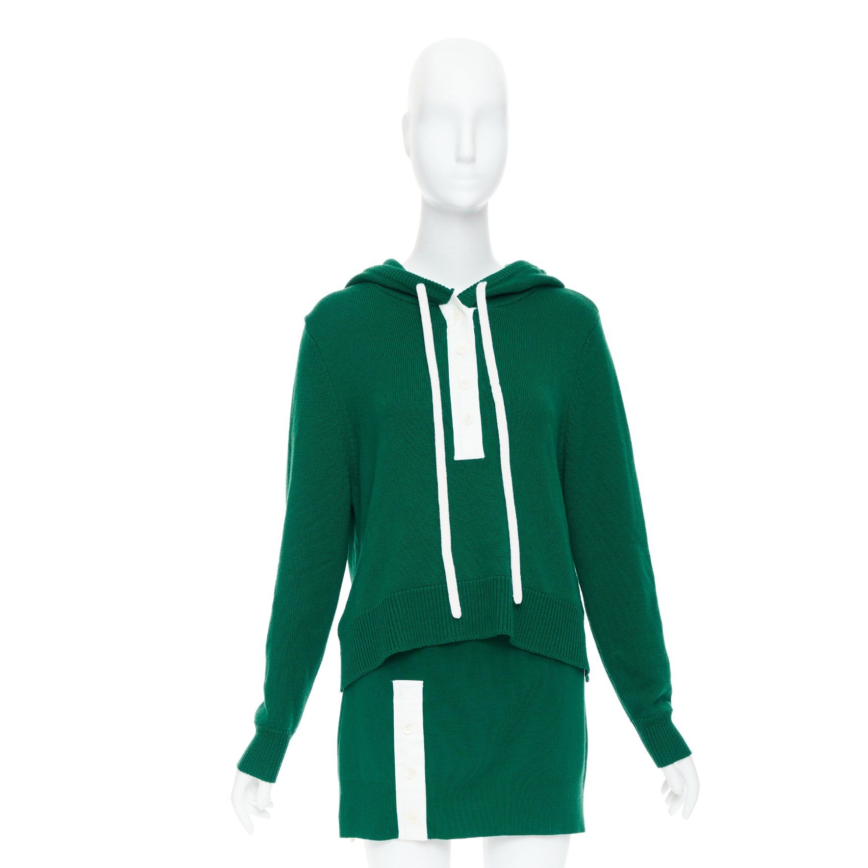 MONSE 2021 Runway green white logo polo hood sweater mini skirt