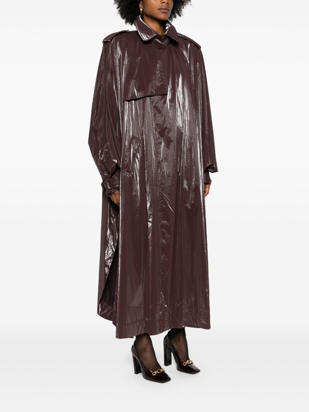 Saint Laurent Paris $4.4K VALUE Oversized Flared Cape Trench Coat Burgundy Size XL / US 12-14 / IT 48-50 - 3 Thumbnail