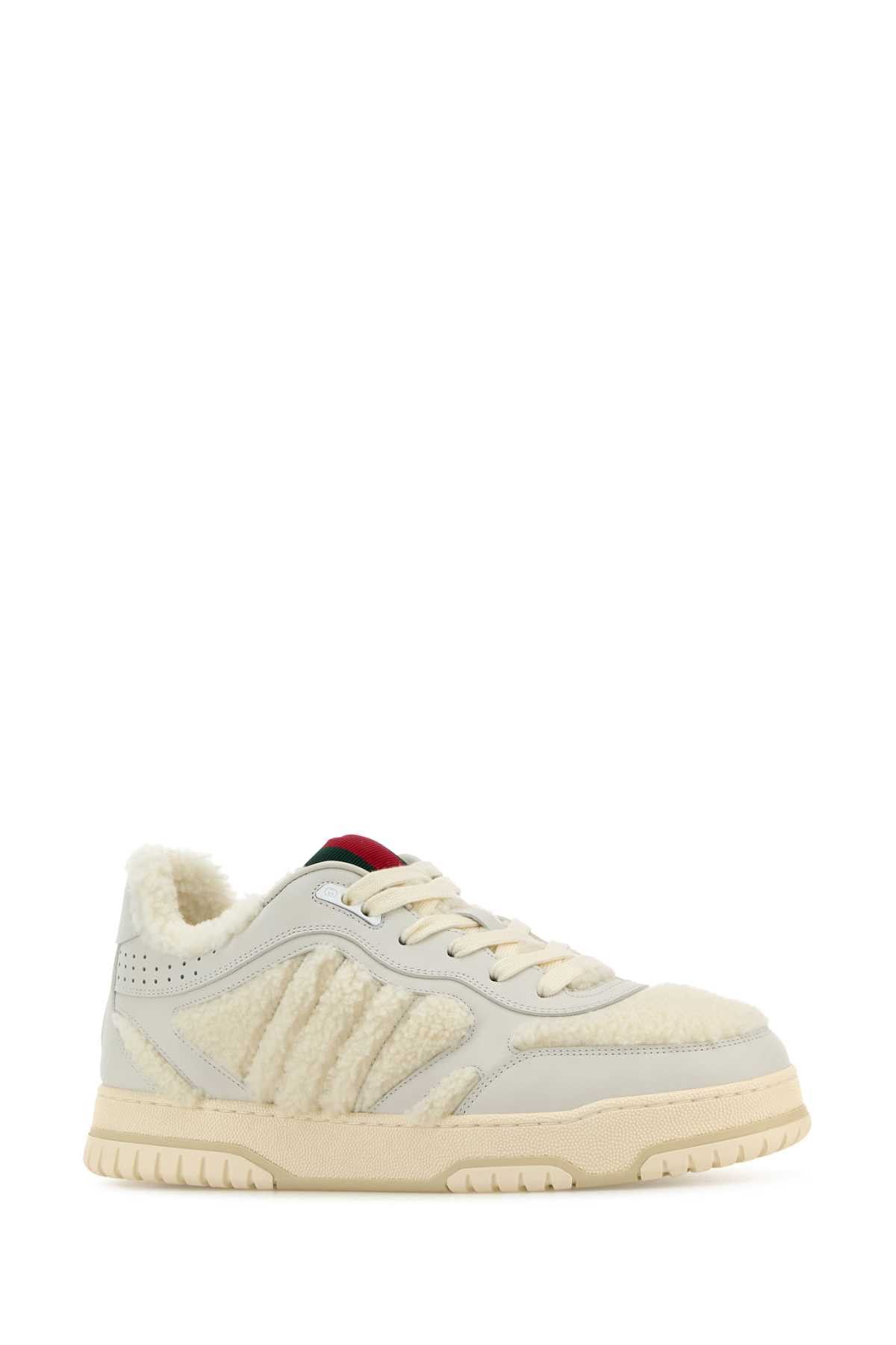 Gucci White Leather And Teddy Re-Web Sneakers Size US 6 / IT 36 - 2 Thumbnail