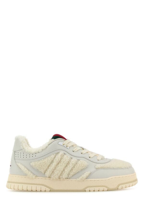 Gucci White Leather And Teddy Re-Web Sneakers Size US 6 / IT 36 - 3 Thumbnail