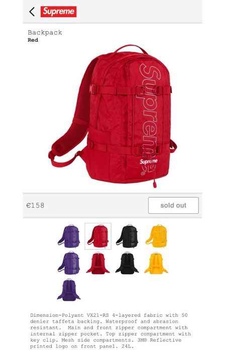 Supreme fw18 hot sale backpack red