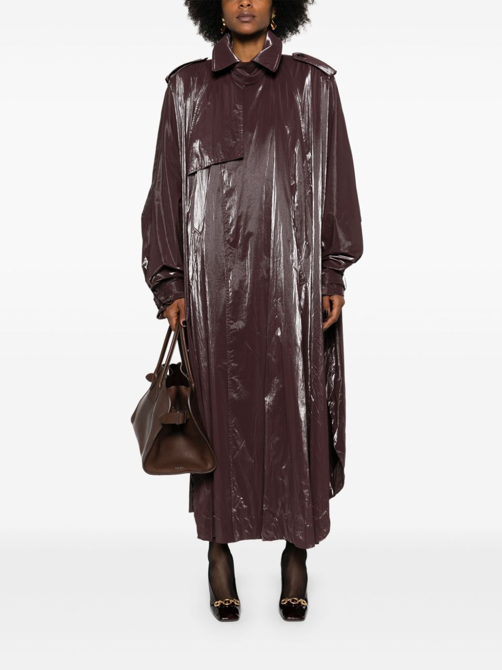 Saint Laurent Paris $4.4K VALUE Oversized Flared Cape Trench Coat Burgundy Size S / US 4 / IT 40 - 2 Thumbnail