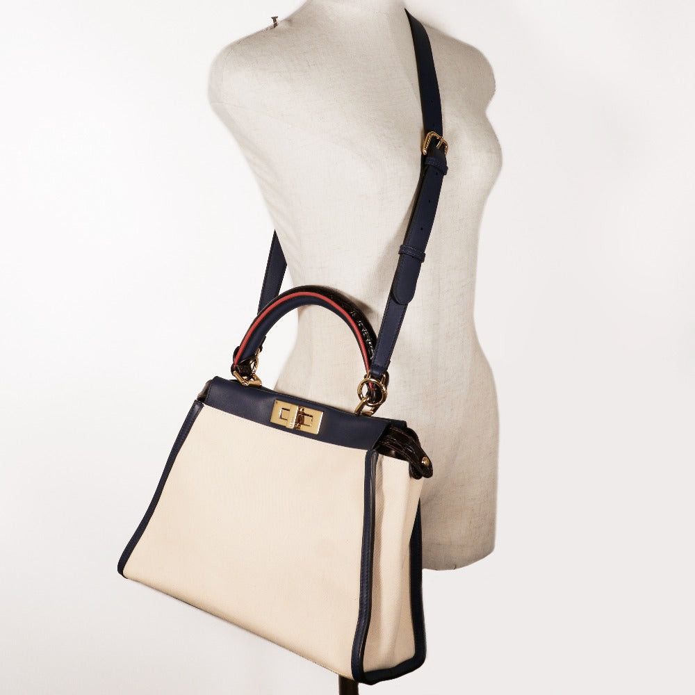 Fendi Peekaboo White Canvas Handbag (Pre-Owned) Size ONE SIZE - 9 Thumbnail