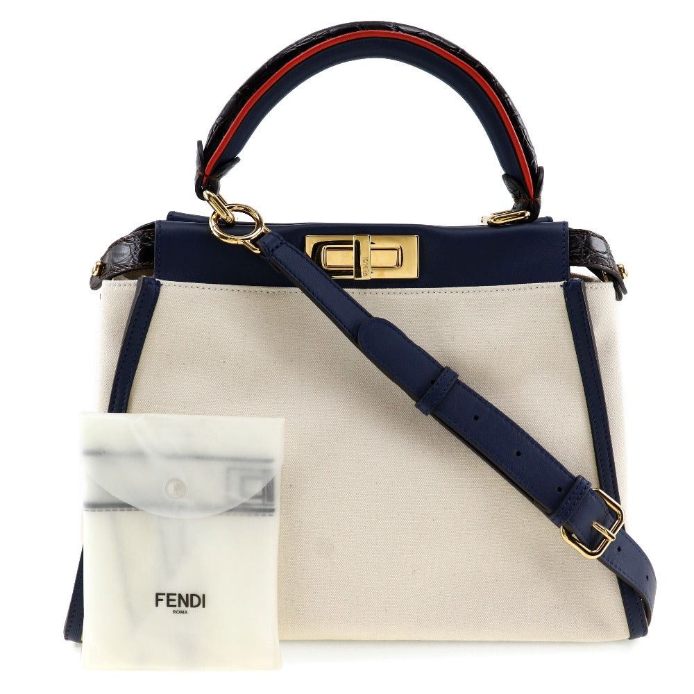 Fendi Peekaboo White Canvas Handbag (Pre-Owned) Size ONE SIZE - 8 Thumbnail
