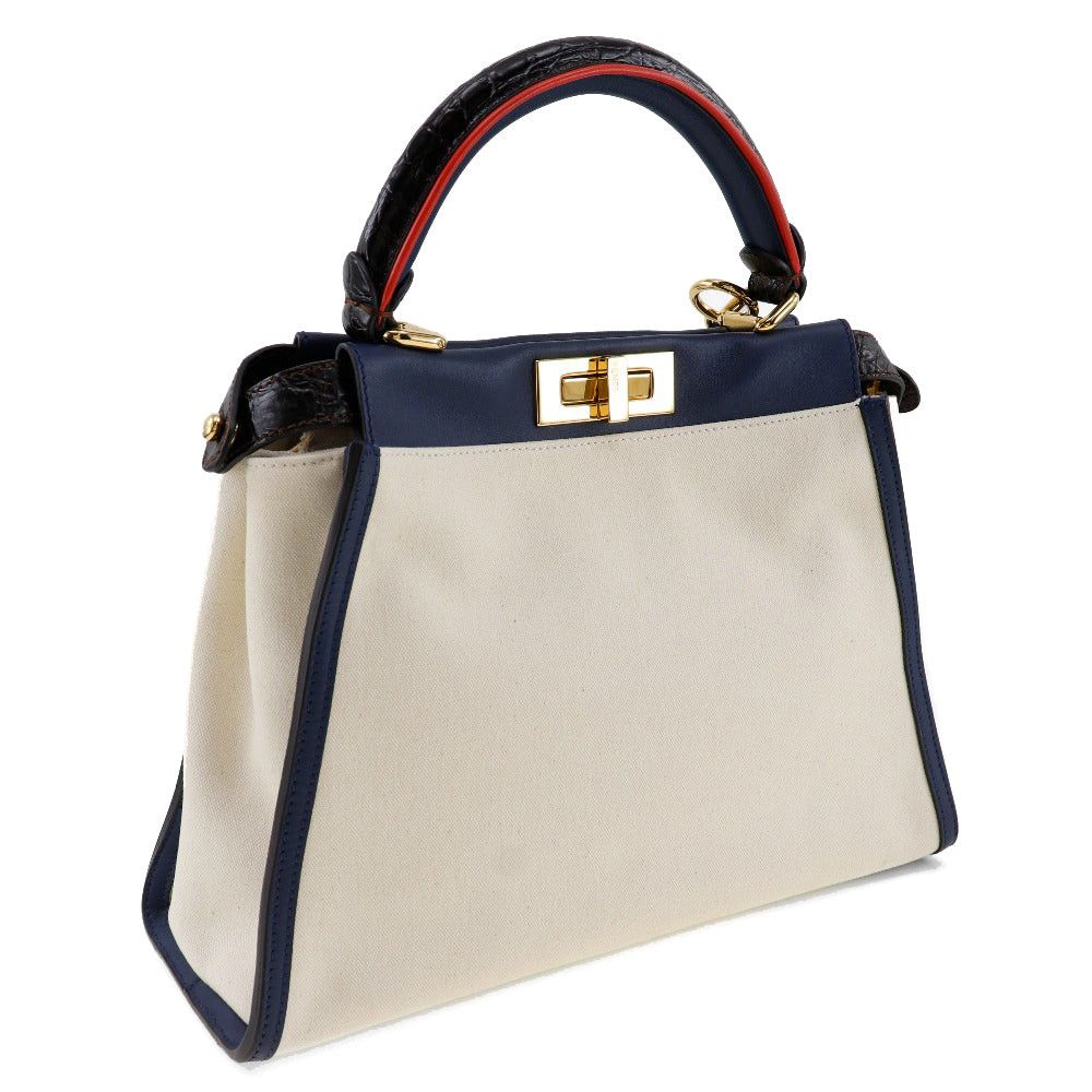 Fendi Peekaboo White Canvas Handbag (Pre-Owned) Size ONE SIZE - 2 Thumbnail