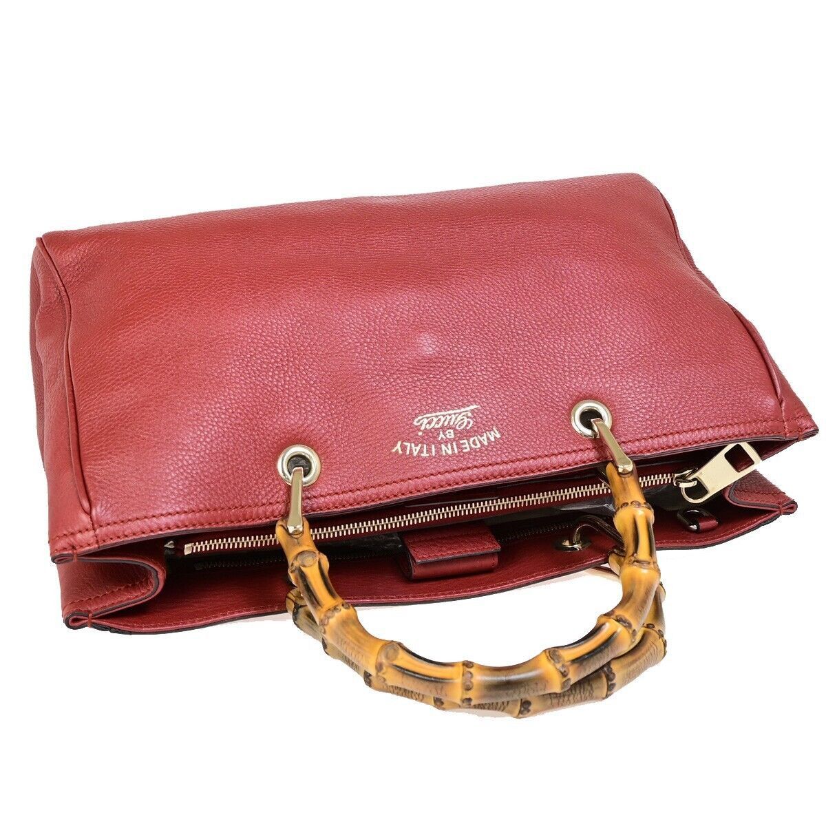Gucci Bamboo Red Leather Handbag (Pre-Owned) Size ONE SIZE - 5 Thumbnail