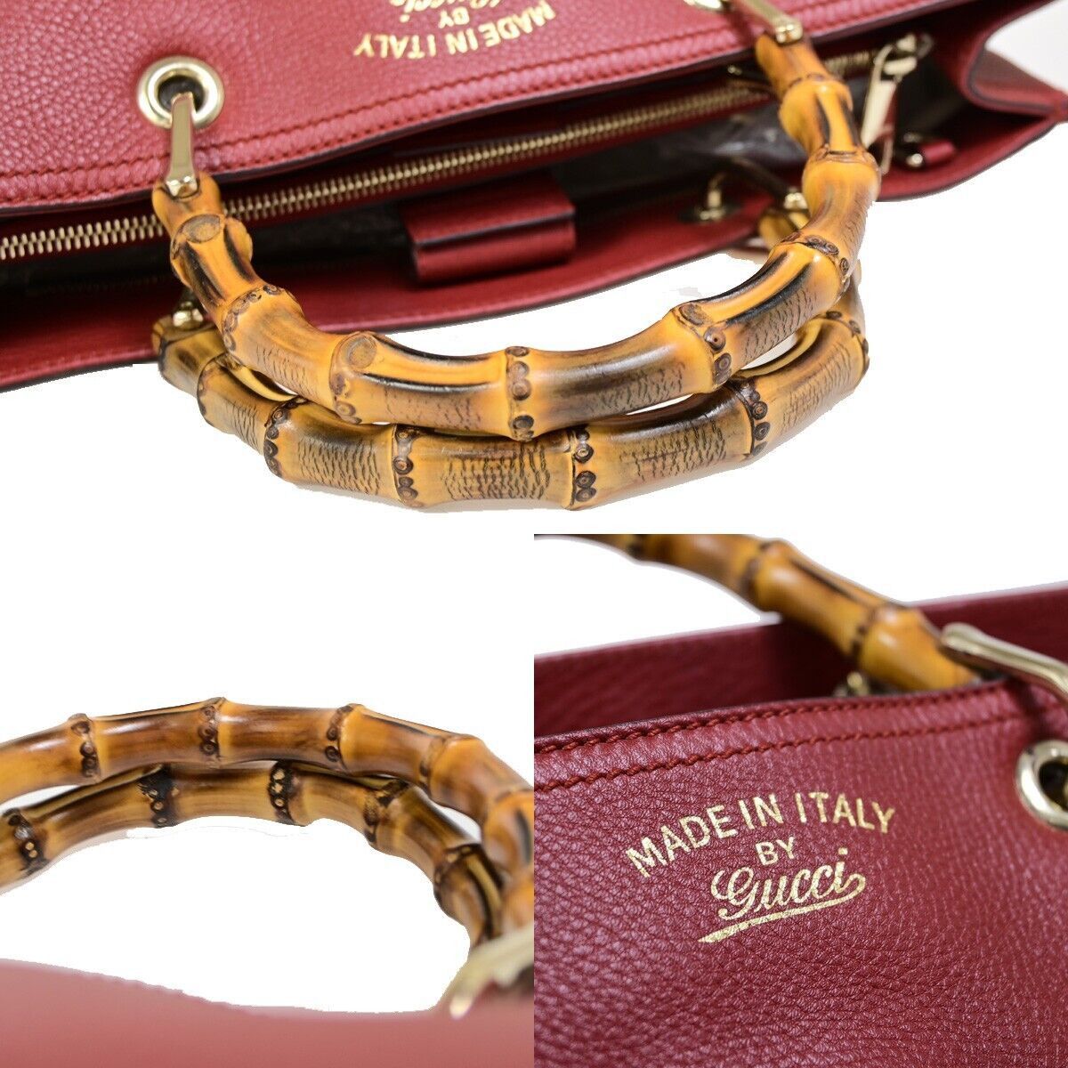 Gucci Bamboo Red Leather Handbag (Pre-Owned) Size ONE SIZE - 11 Thumbnail