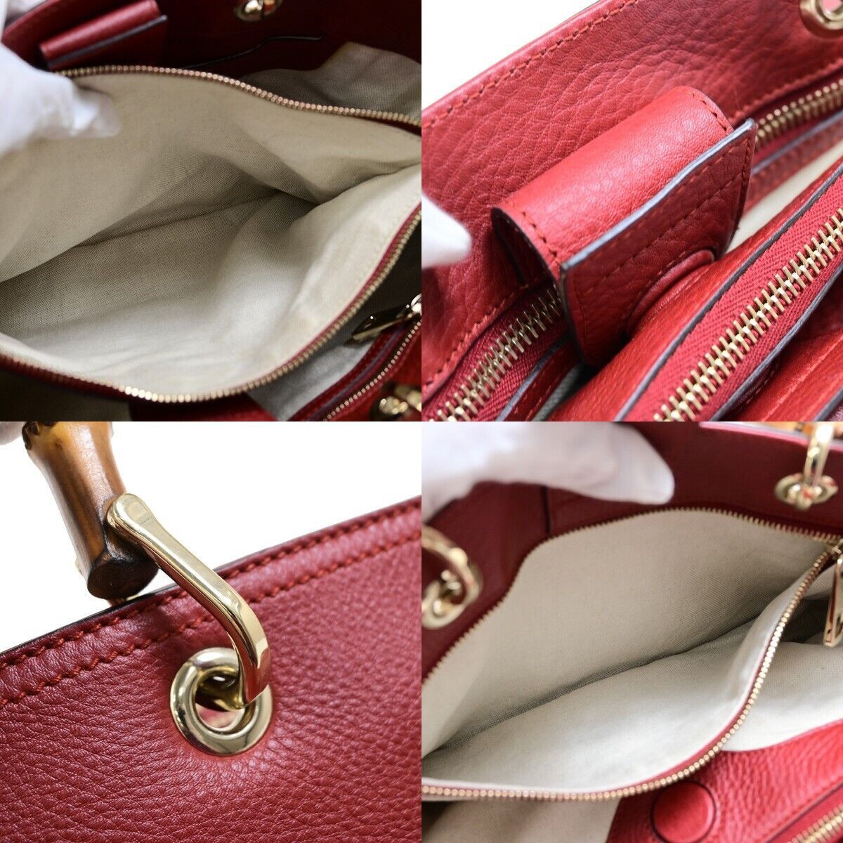 Gucci Bamboo Red Leather Handbag (Pre-Owned) Size ONE SIZE - 7 Thumbnail