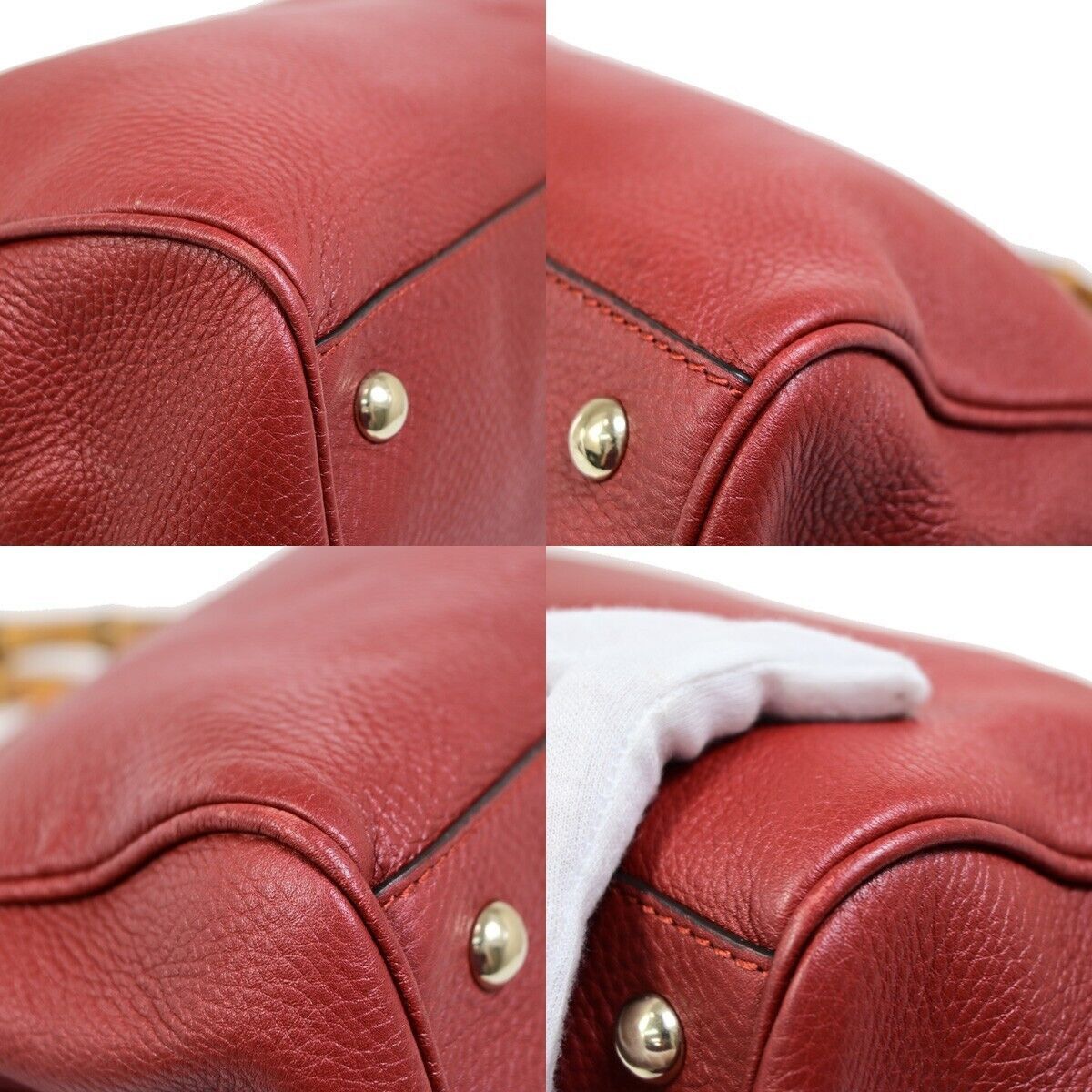 Gucci Bamboo Red Leather Handbag (Pre-Owned) Size ONE SIZE - 6 Thumbnail