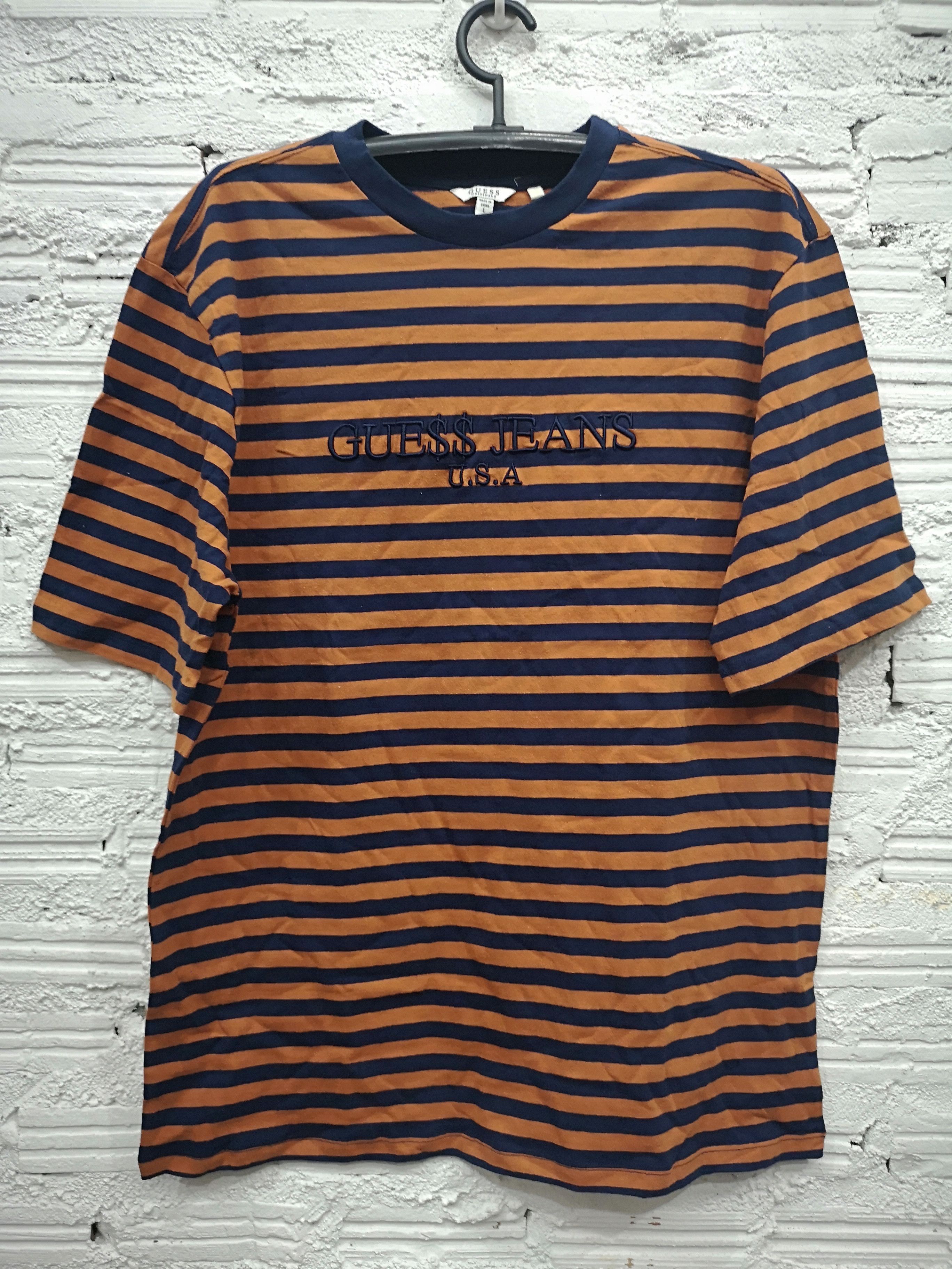 Guess Guess Jeans USA ASAP Reactive Orange Navy Striped Tee T Shirt L | Grailed