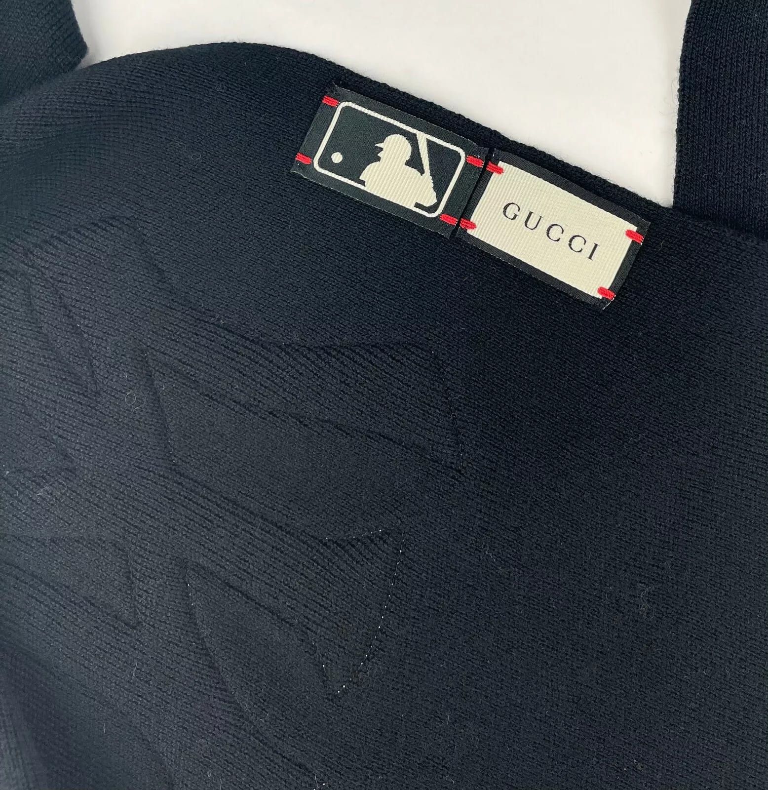 Gucci New NY Yankee Black Wool Scarf With Multi-color Gems Size ONE SIZE - 6 Thumbnail