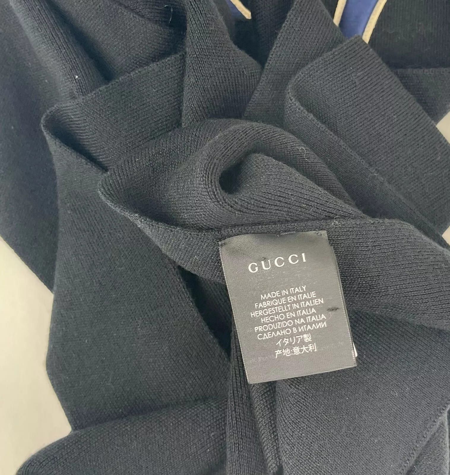 Gucci New NY Yankee Black Wool Scarf With Multi-color Gems Size ONE SIZE - 9 Thumbnail
