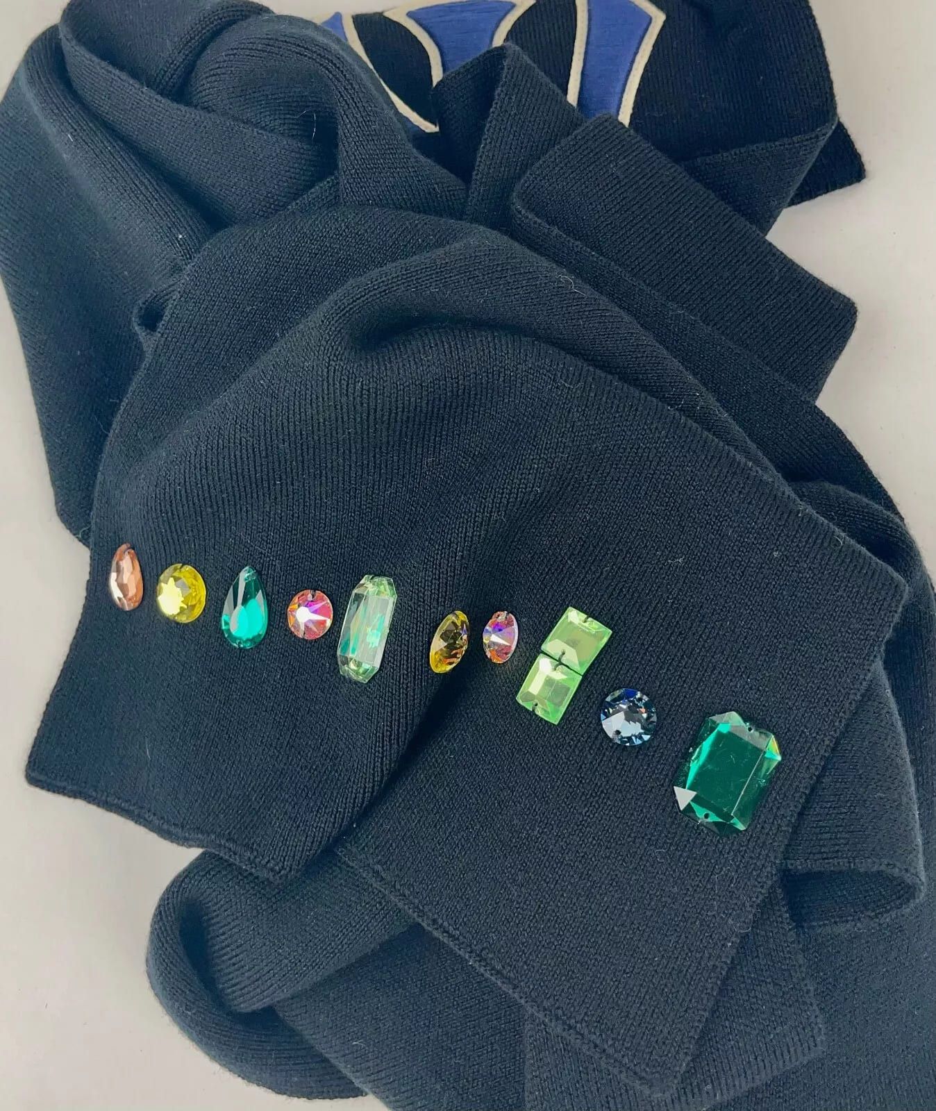 Gucci New NY Yankee Black Wool Scarf With Multi-color Gems Size ONE SIZE - 8 Thumbnail