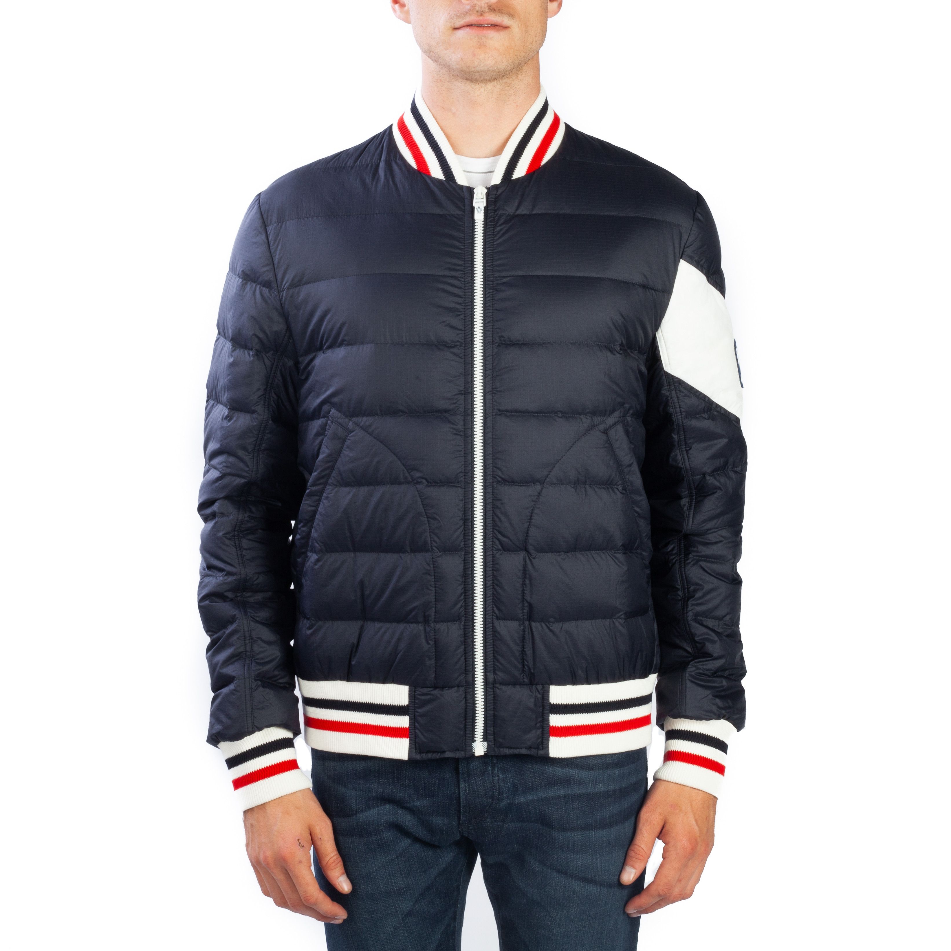 Moncler Moncler Gamme Bleu Men's Down Varsity Jacket Navy Blue