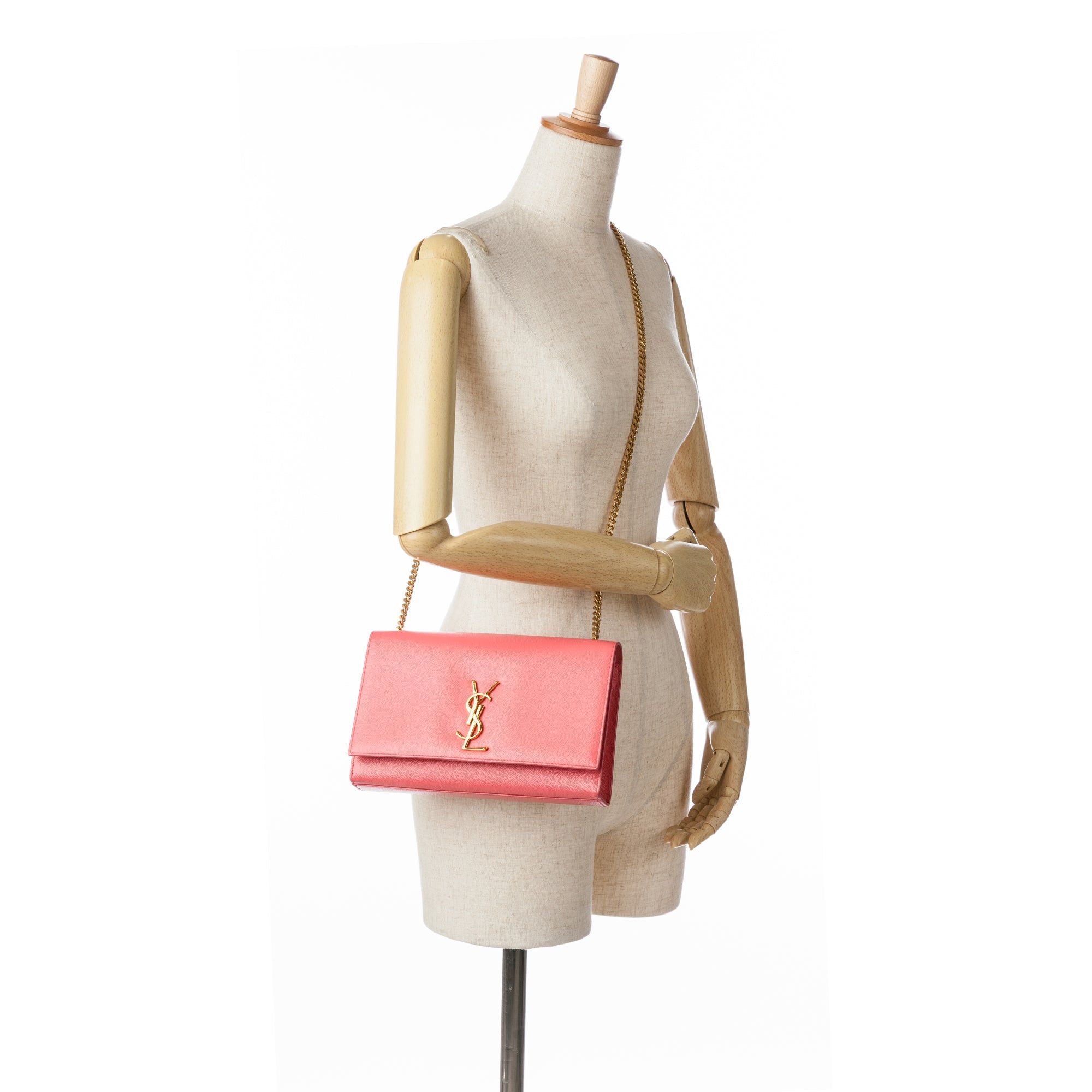 Saint Laurent Paris Saint Laurent Medium Grain De Poudre Monogram Kate Crossbody Pink Size ONE SIZE - 10 Thumbnail