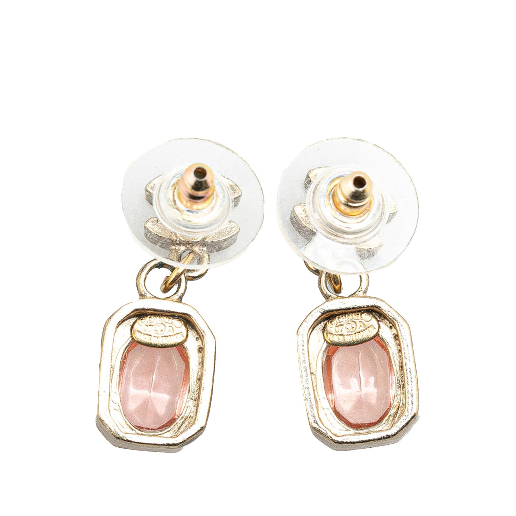 Chanel Chanel Gold Plated CC Crystal Drop Push Back Earrings Gold Size ONE SIZE - 2 Thumbnail