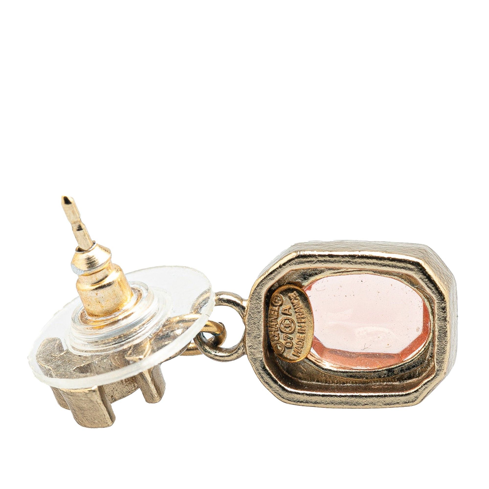 Chanel Chanel Gold Plated CC Crystal Drop Push Back Earrings Gold Size ONE SIZE - 3 Thumbnail