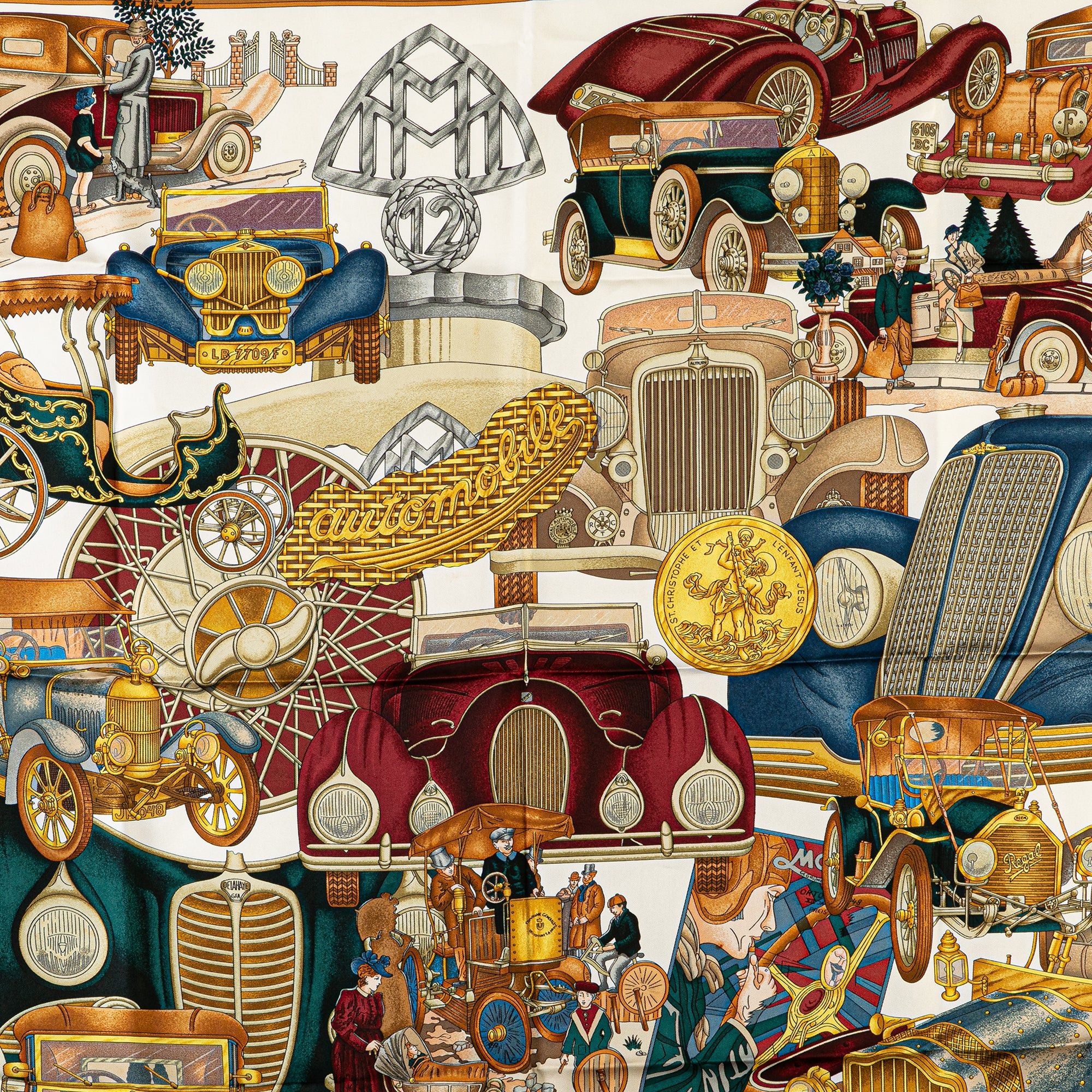Hermes Hermès Automobile Silk Scarf White Size ONE SIZE - 3 Thumbnail