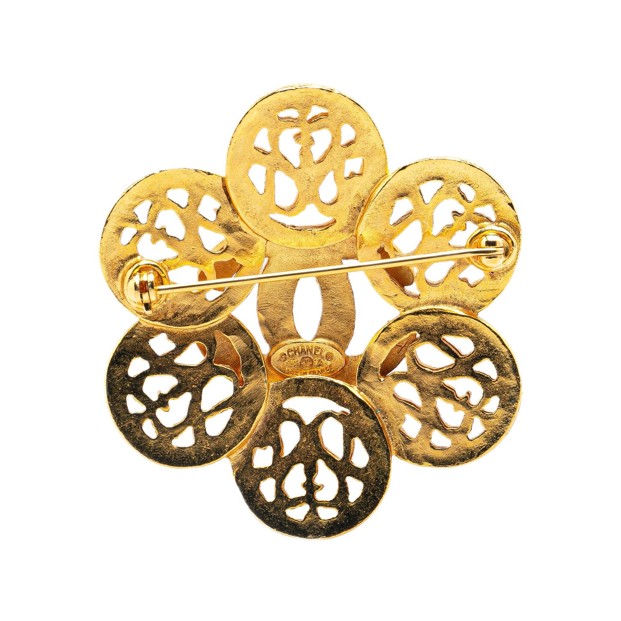 Chanel Chanel Gold Plated CC Flower Brooch Gold Size ONE SIZE - 2 Thumbnail