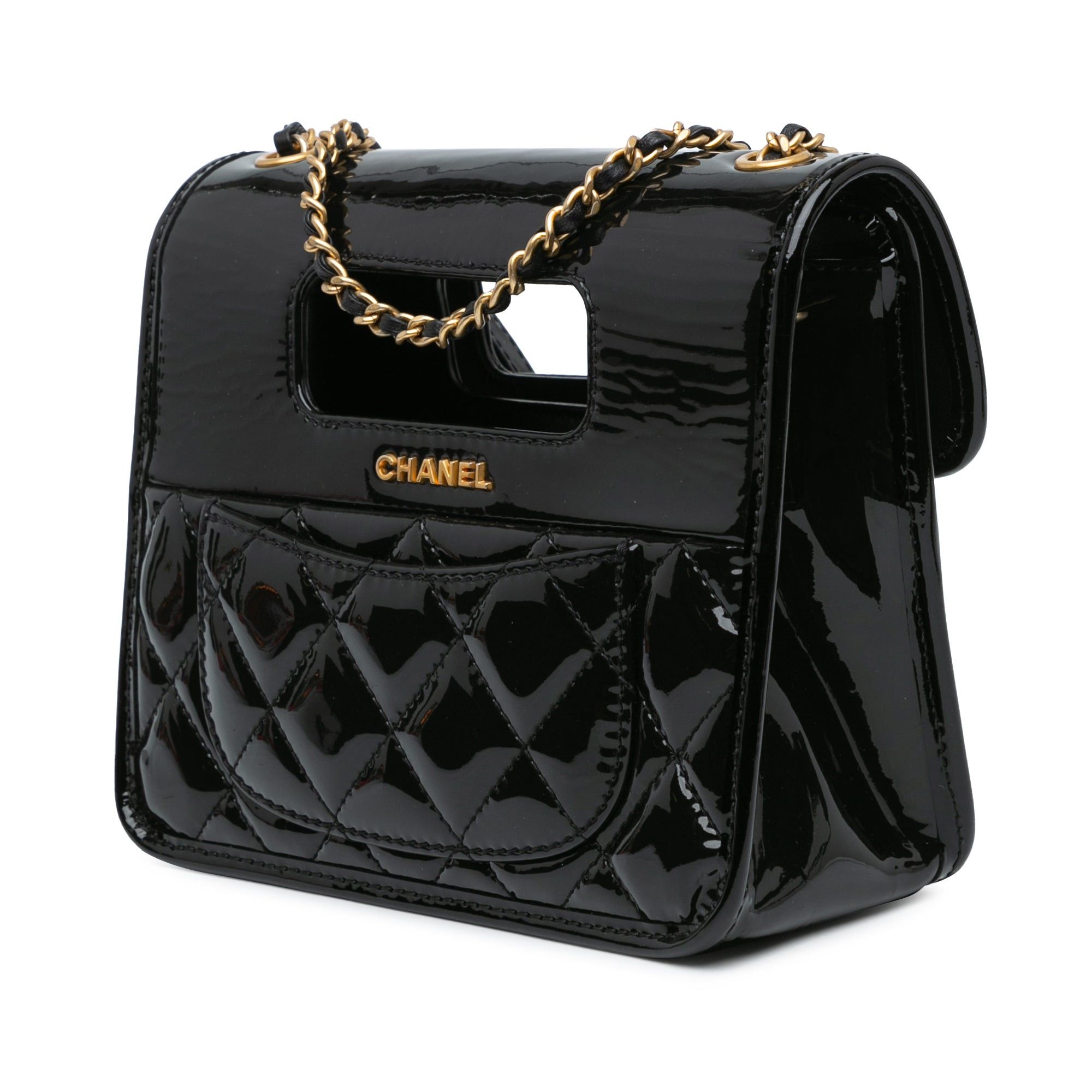 Chanel Chanel Mini Quilted Patent Graphic Catch Flap Black Size ONE SIZE - 2 Thumbnail