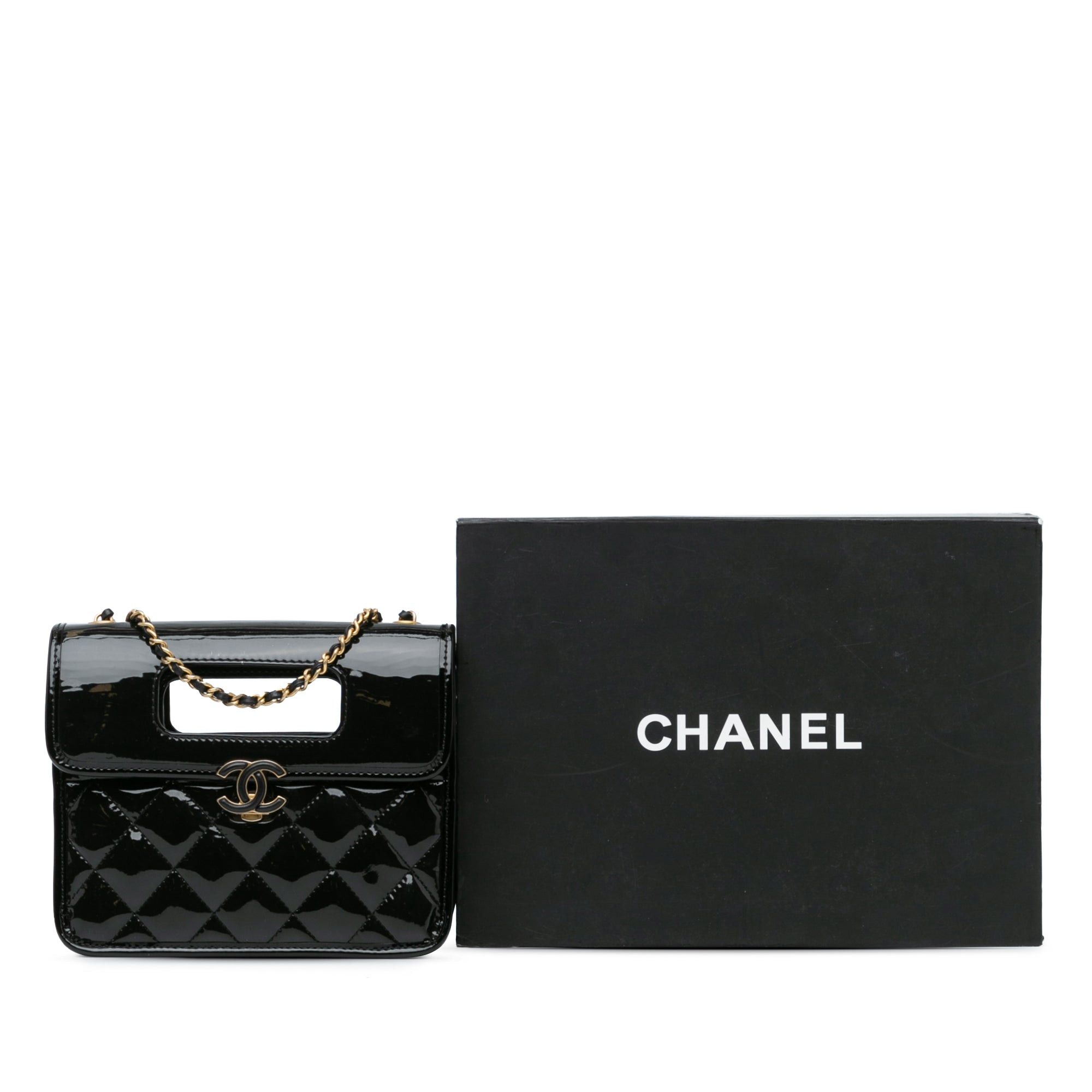 Chanel Chanel Mini Quilted Patent Graphic Catch Flap Black Size ONE SIZE - 8 Thumbnail