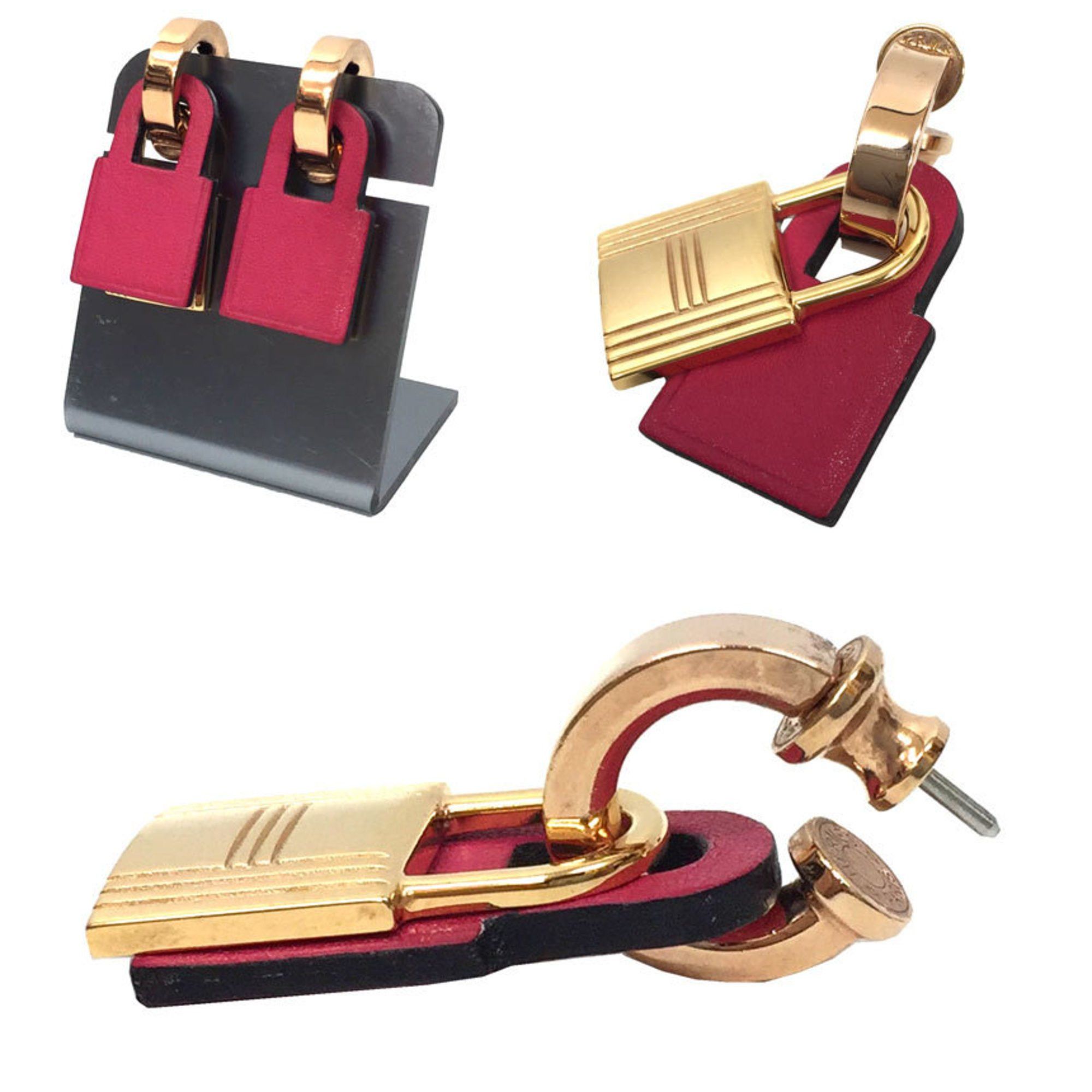 Hermes Hermes Padlock Earrings "O'Kelly" PM Rose Gold/Magenta Y Stamp 2020 Size ONE SIZE - 2 Thumbnail