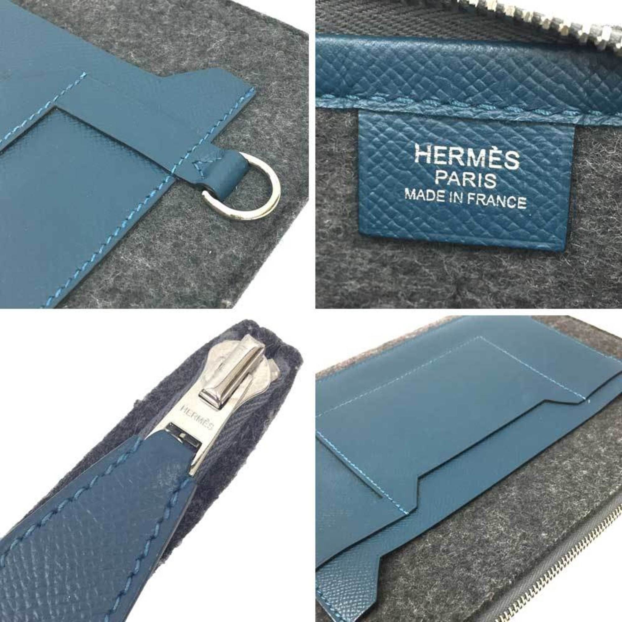 Hermes HERMES TOO DOO 29 Flat Pouch Clutch Bag Second Gray x Blue C Engraved Size ONE SIZE - 3 Thumbnail