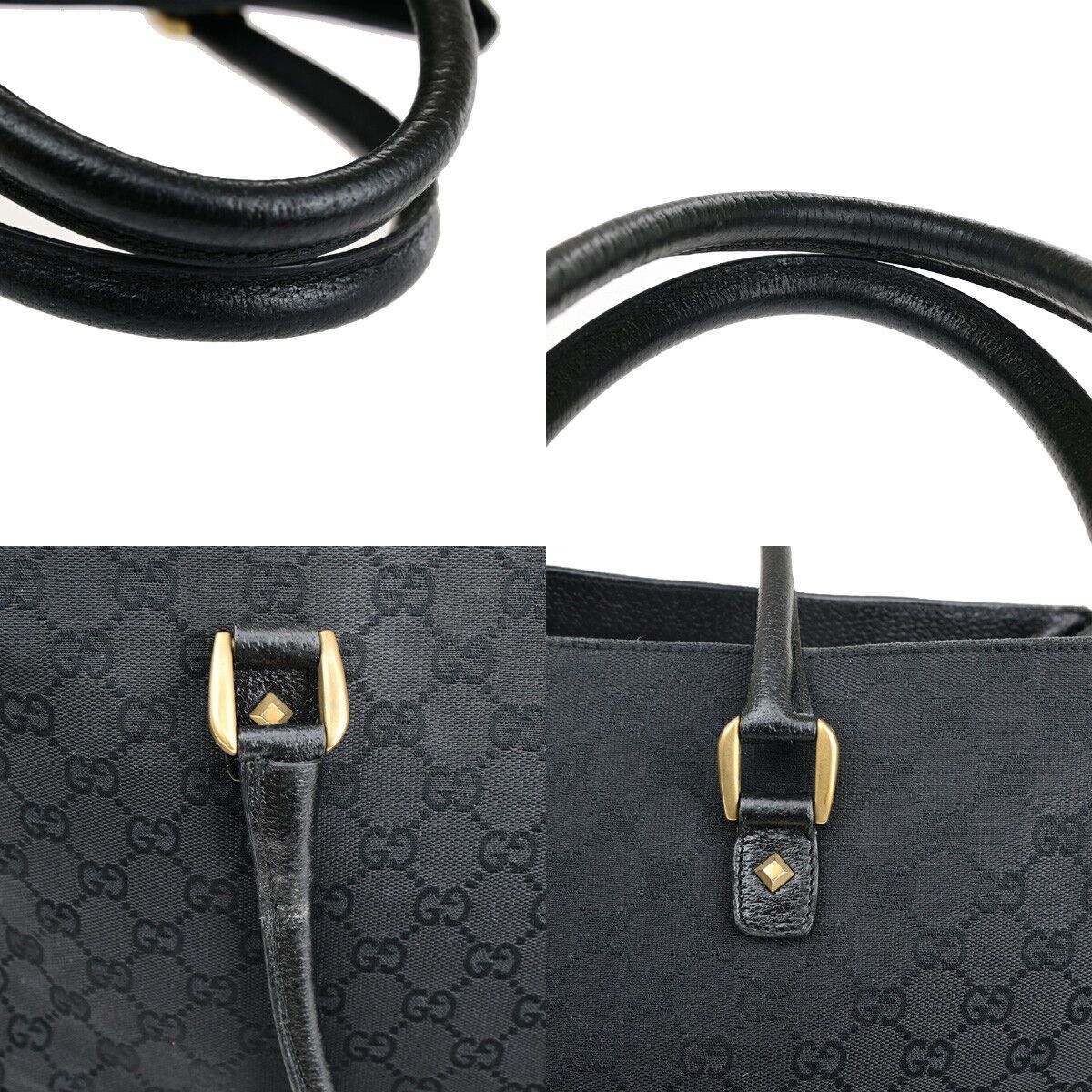 Gucci Logo Black Canvas Handbag (Pre-Owned) Size ONE SIZE - 7 Thumbnail