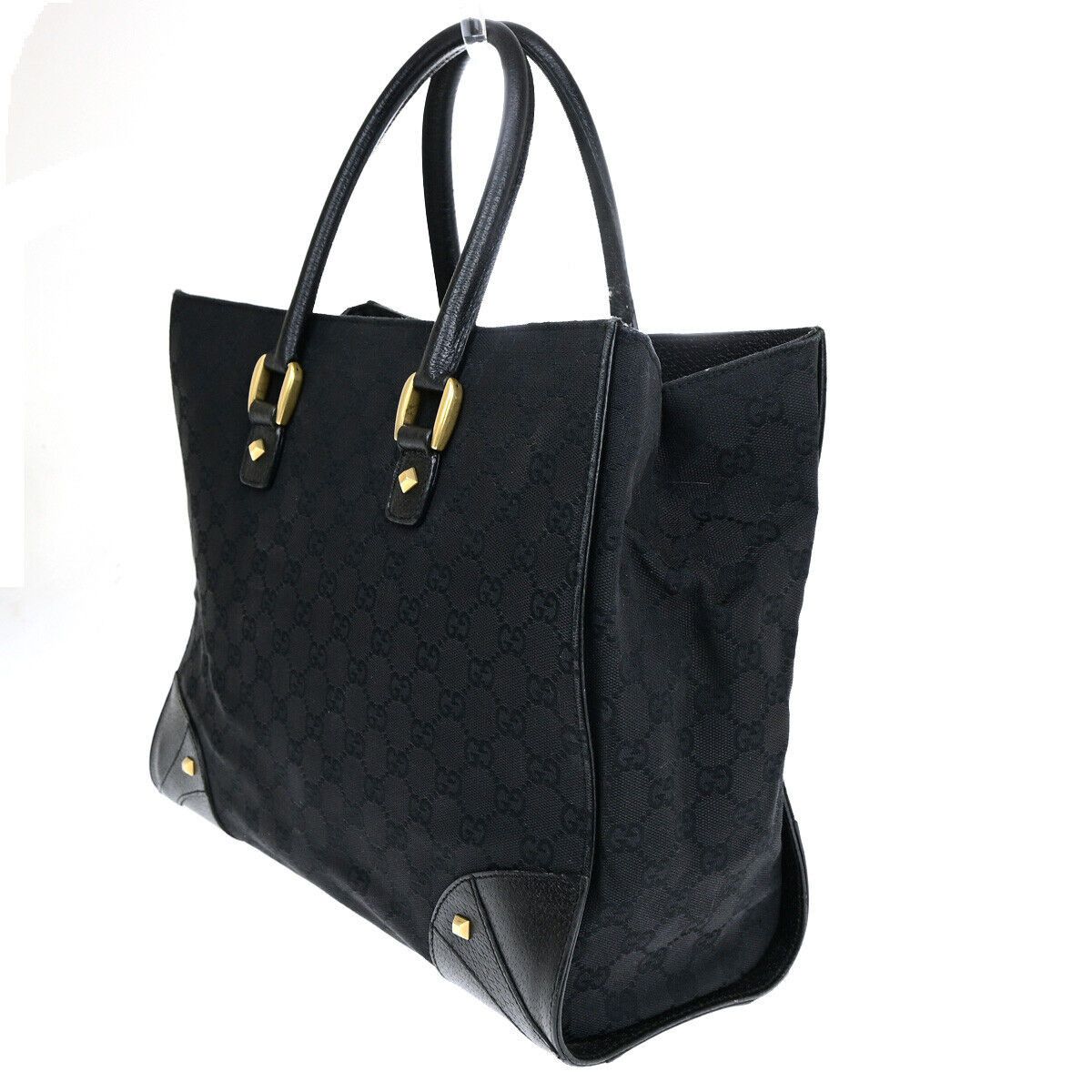 Gucci Logo Black Canvas Handbag (Pre-Owned) Size ONE SIZE - 4 Thumbnail