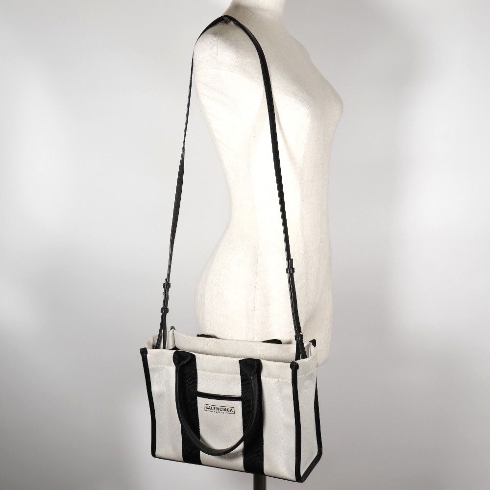 Balenciaga Navy White Canvas Handbag (Pre-Owned) Size ONE SIZE - 9 Thumbnail