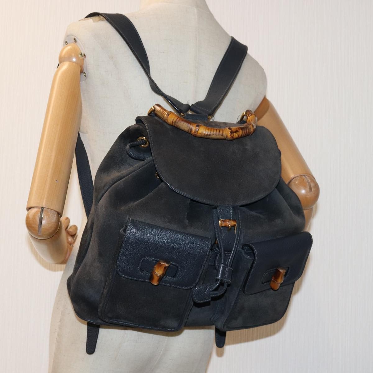 Gucci Bamboo Black Suede Backpack Bag (Pre-Owned) Size ONE SIZE - 7 Thumbnail