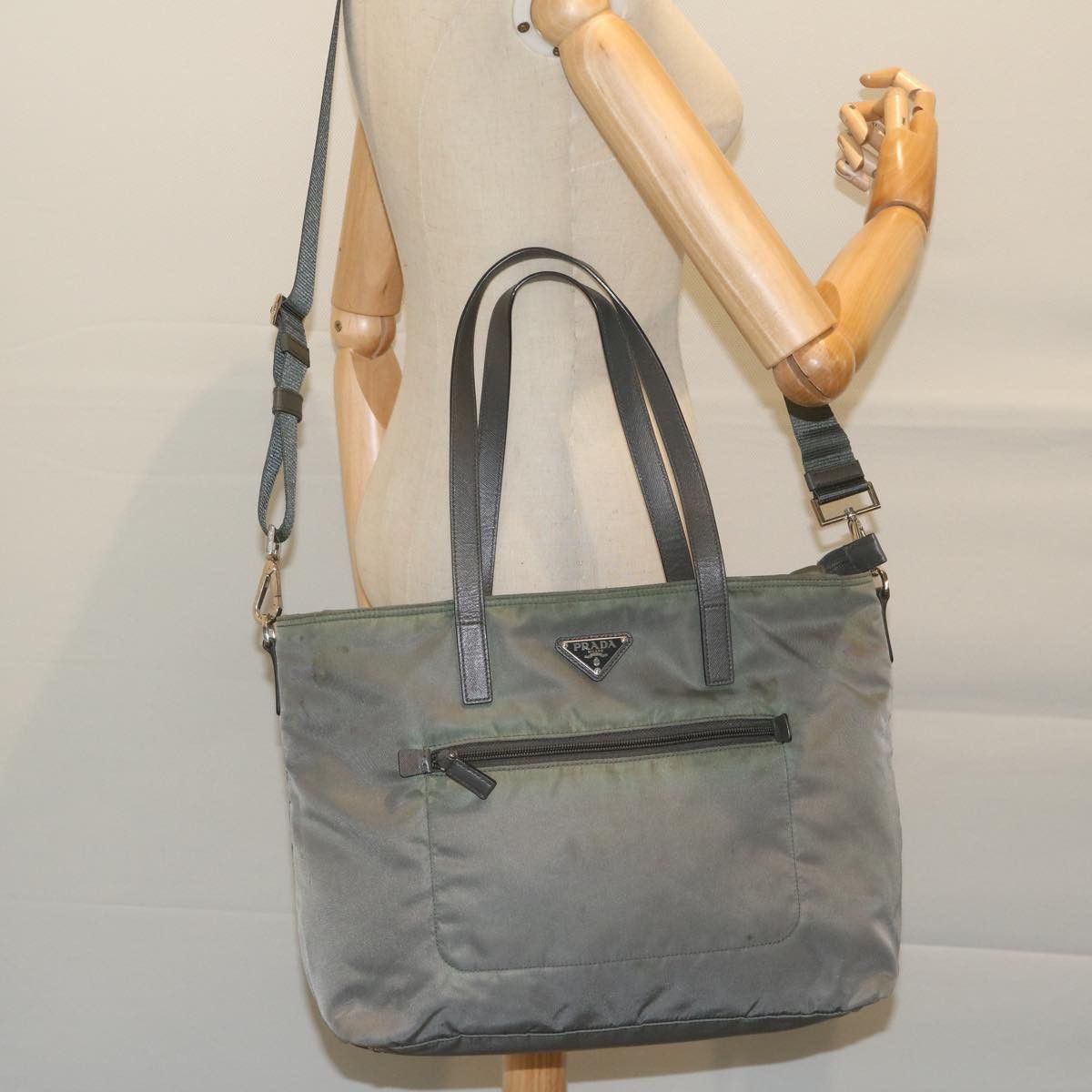 Prada Tessuto Grey Synthetic Tote Bag (Pre-Owned) Size ONE SIZE - 7 Thumbnail