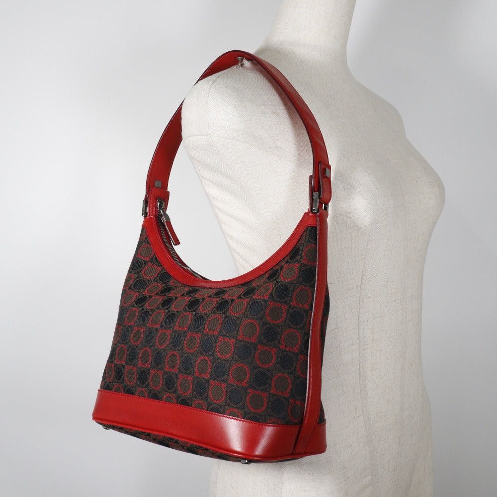 Salvatore Ferragamo Gancini Red Canvas Shoulder Bag (Pre-Owned) Size ONE SIZE - 7 Thumbnail