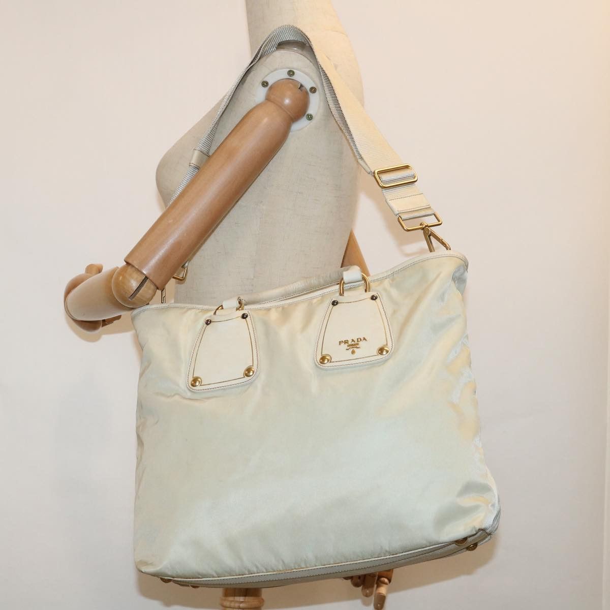 Prada Tessuto Beige Synthetic Handbag (Pre-Owned) Size ONE SIZE - 7 Thumbnail
