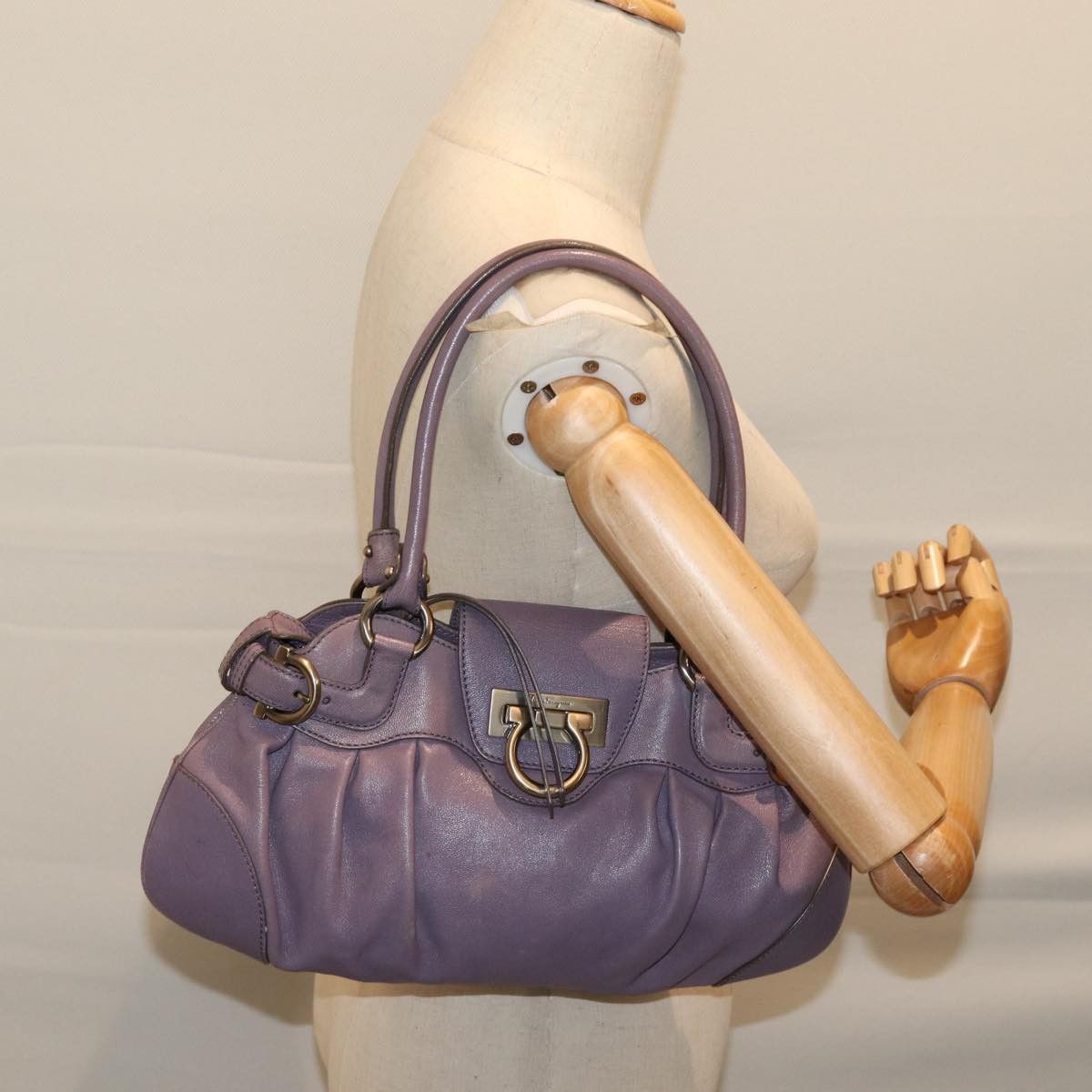 Salvatore Ferragamo Gancini Purple Leather Handbag (Pre-Owned) Size ONE SIZE - 8 Thumbnail
