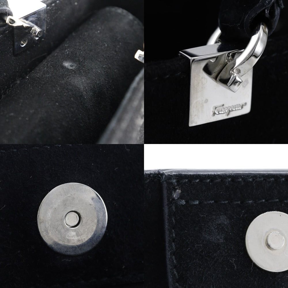 Salvatore Ferragamo Gancini Black Suede Handbag (Pre-Owned) Size ONE SIZE - 5 Thumbnail