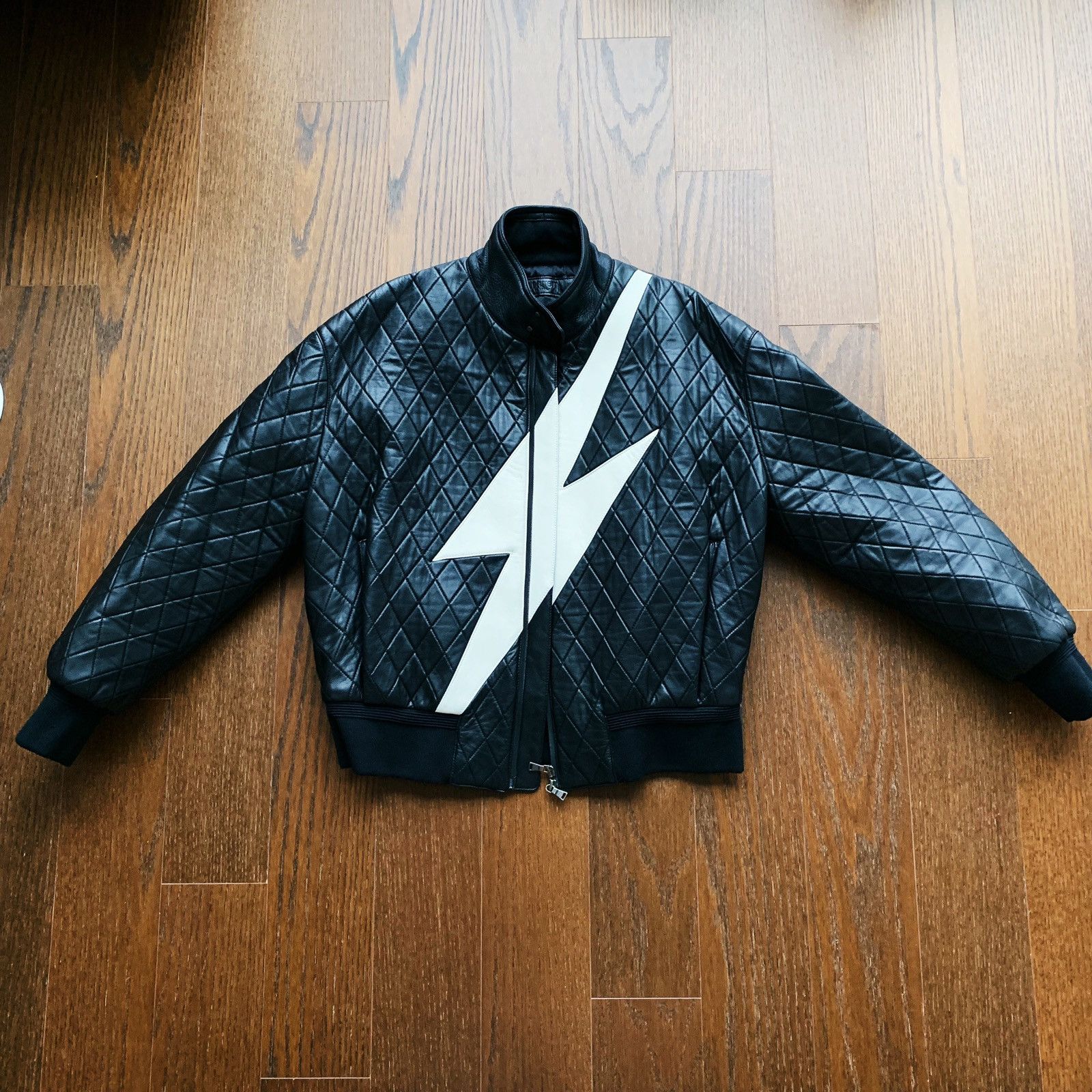 Neil Barrett Neil Barrett Lightening Bolt Leather Quilted Bomber Jacket Size US M / EU 48-50 / 2 - 1 Thumbnail