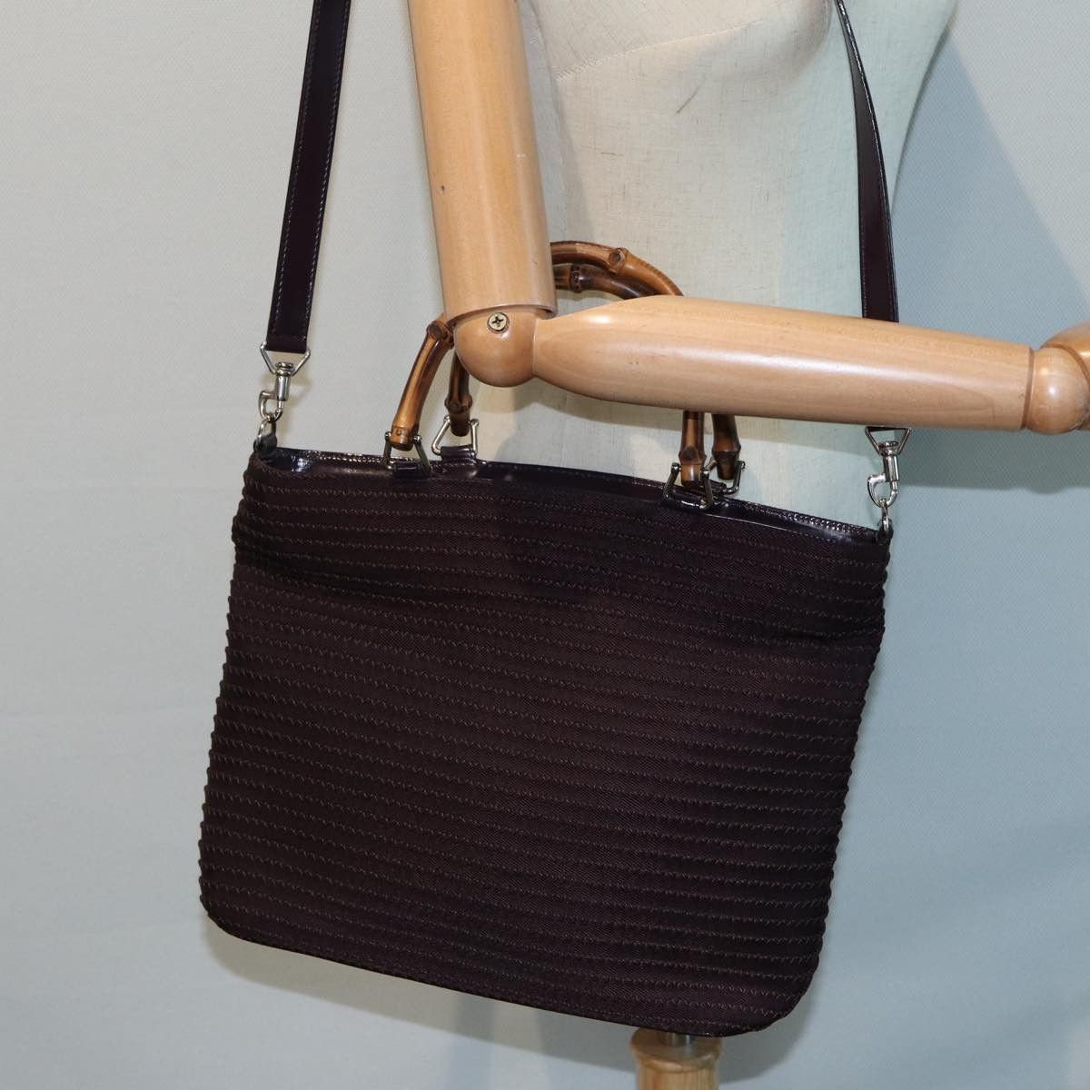 Gucci Bamboo Black Canvas Shoulder Bag (Pre-Owned) Size ONE SIZE - 10 Thumbnail