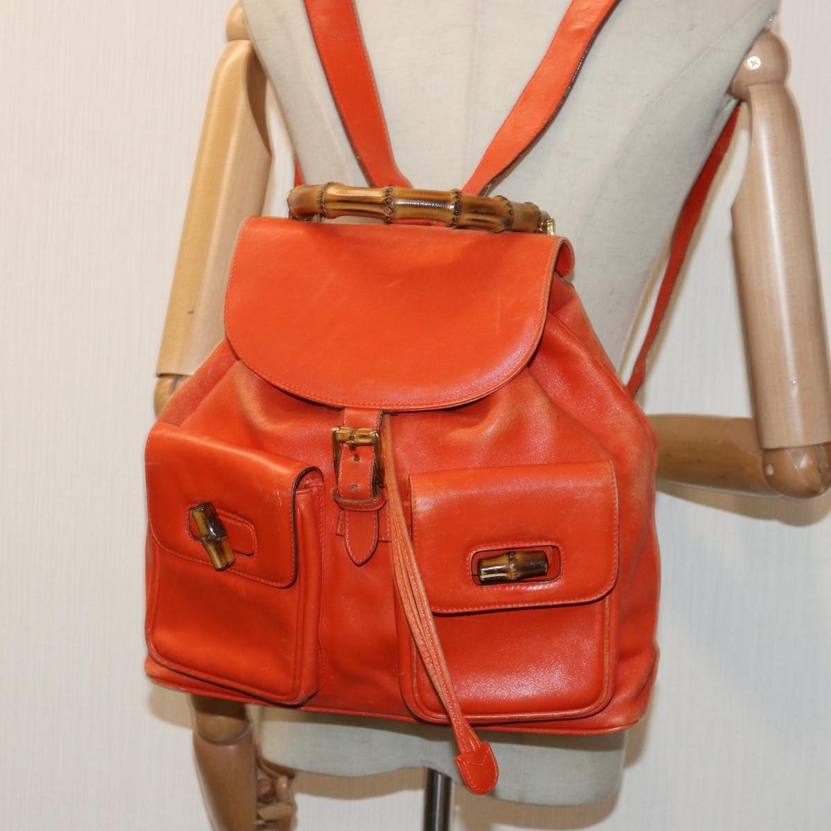 Gucci Bamboo Orange Leather Backpack Bag (Pre-Owned) Size ONE SIZE - 7 Thumbnail