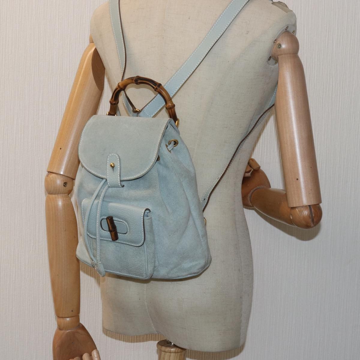 Gucci Bamboo Blue Suede Backpack Bag (Pre-Owned) Size ONE SIZE - 7 Thumbnail