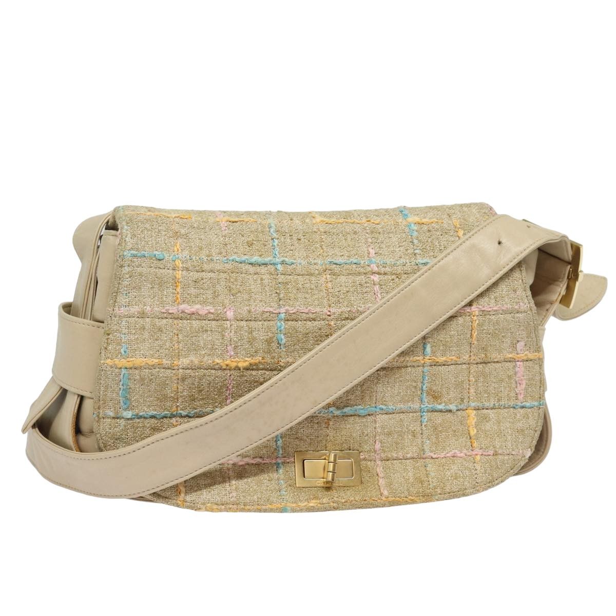 Chanel Single Flap Beige Wool Shoulder Bag (Pre-Owned) Size ONE SIZE - 12 Thumbnail