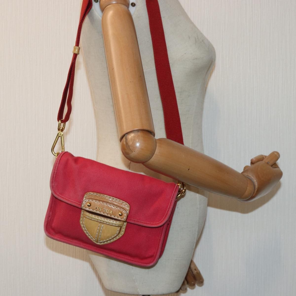 Prada Red Canvas Shoulder Bag (Pre-Owned) Size ONE SIZE - 8 Thumbnail