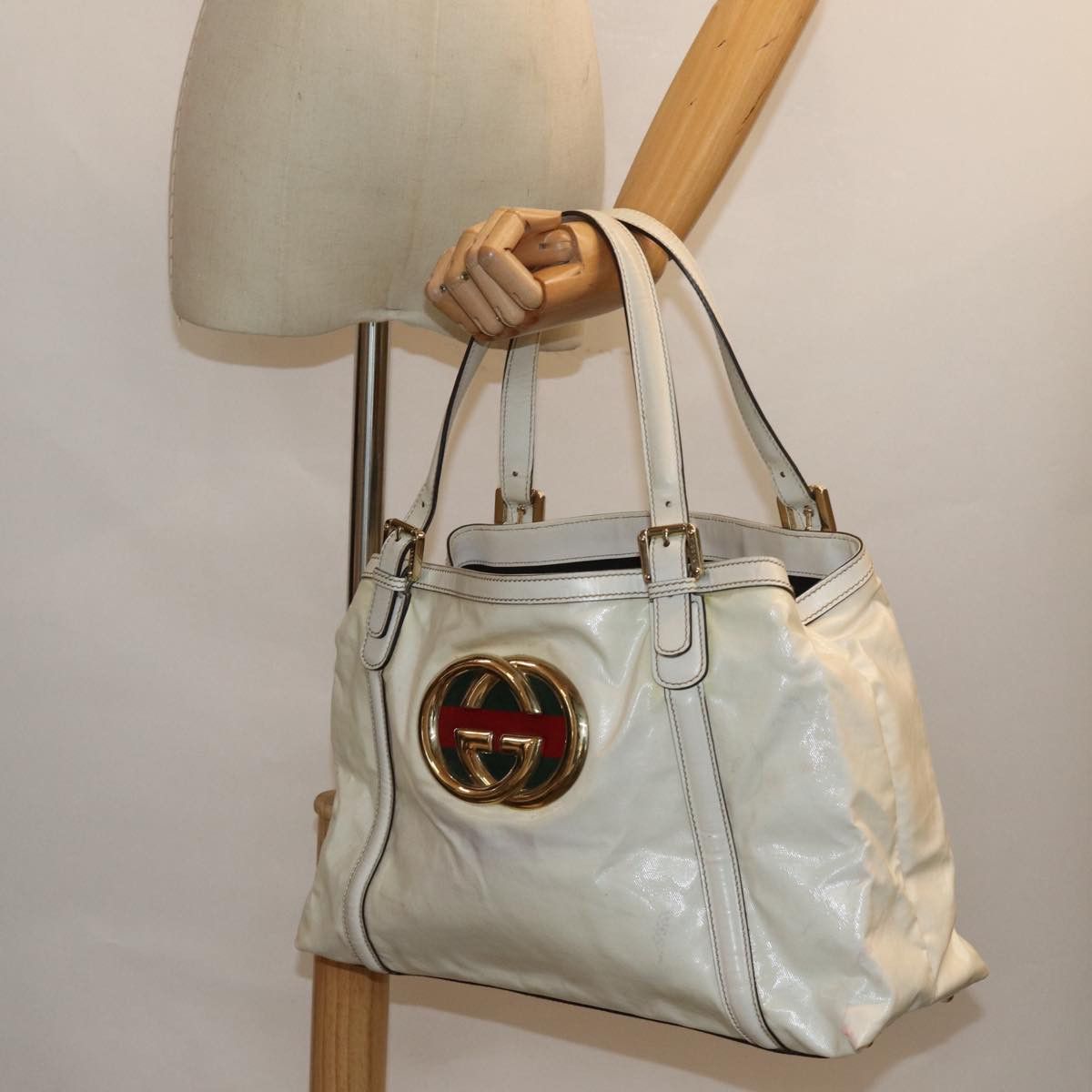 Gucci Interlocking White Canvas Tote Bag (Pre-Owned) Size ONE SIZE - 7 Thumbnail