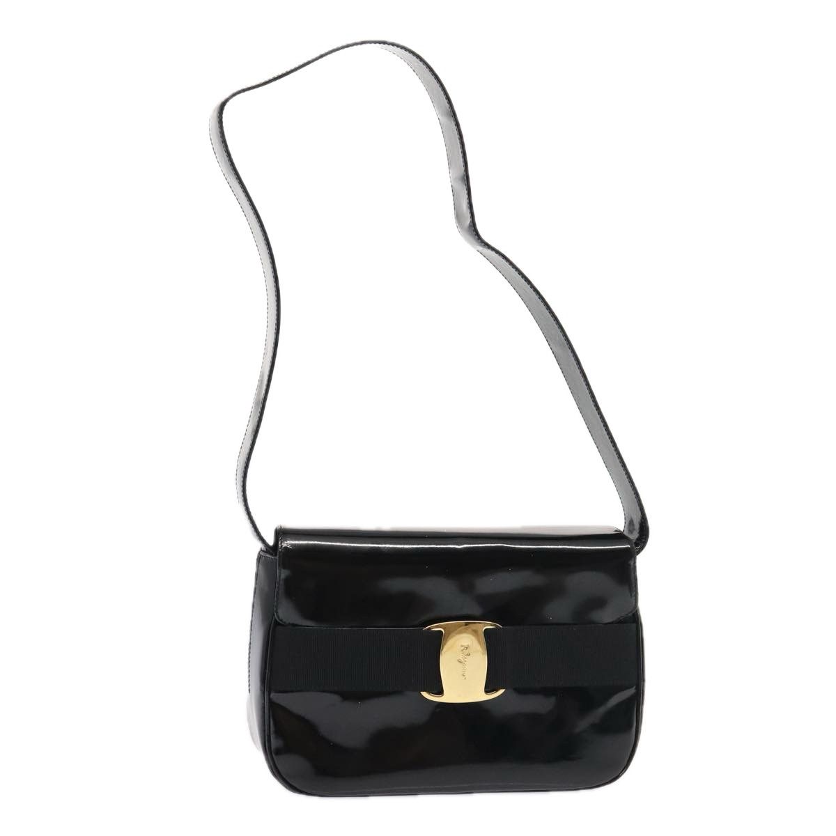 Salvatore Ferragamo Vara Black Patent Leather Shoulder Bag (Pre-Owned) Size ONE SIZE - 11 Thumbnail