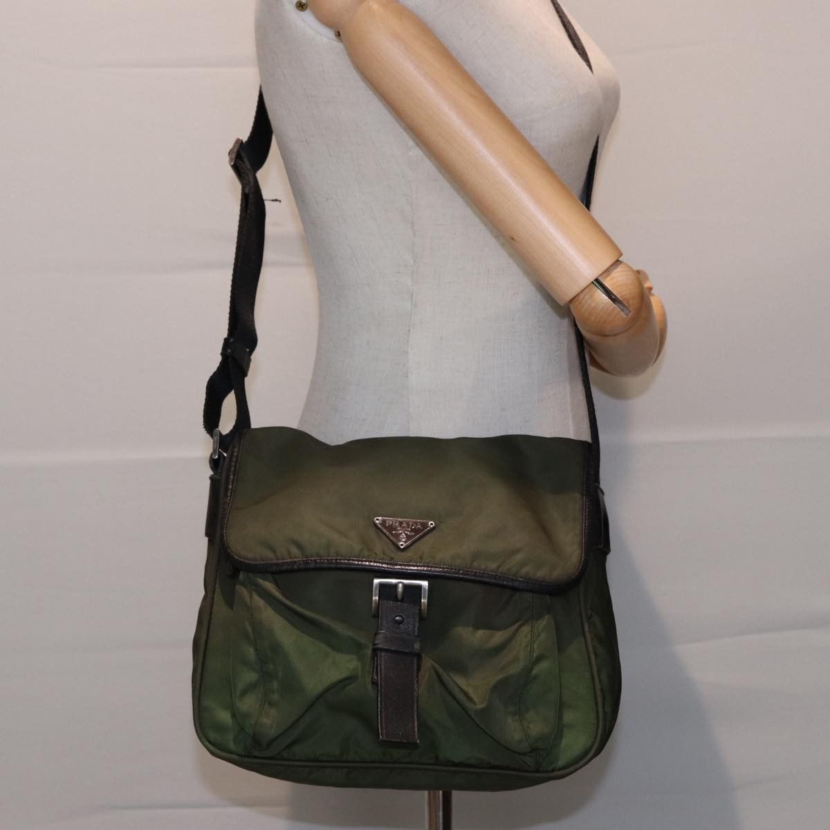 Prada Tessuto Khaki Synthetic Shoulder Bag (Pre-Owned) Size ONE SIZE - 7 Thumbnail