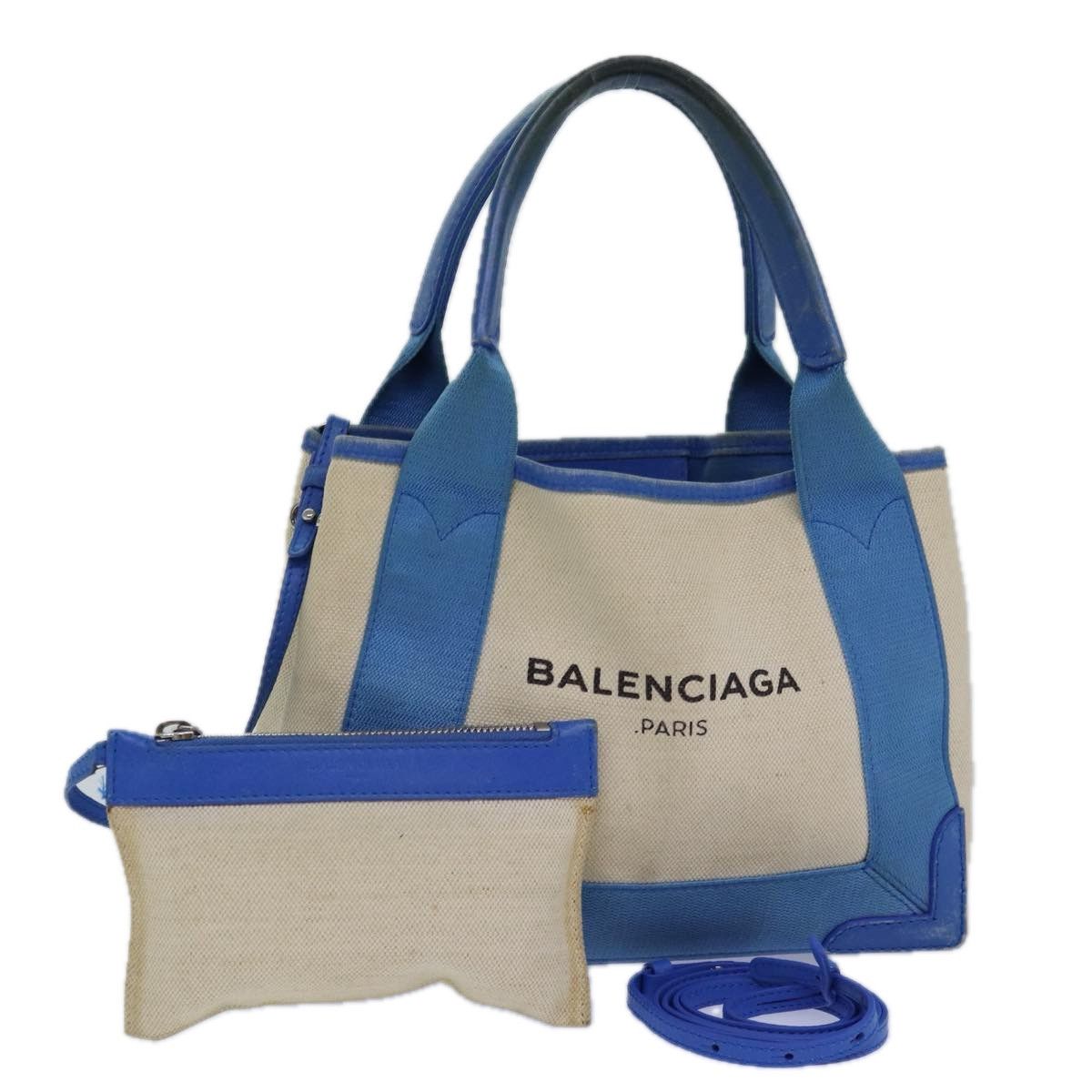 Balenciaga Navy Cabas Beige Canvas Handbag (Pre-Owned) Size ONE SIZE - 7 Thumbnail